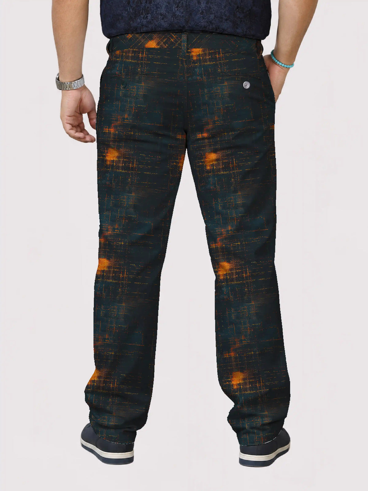 Ember Grid Digital Printed Twill Lycra Men's Plus Size Full Pant