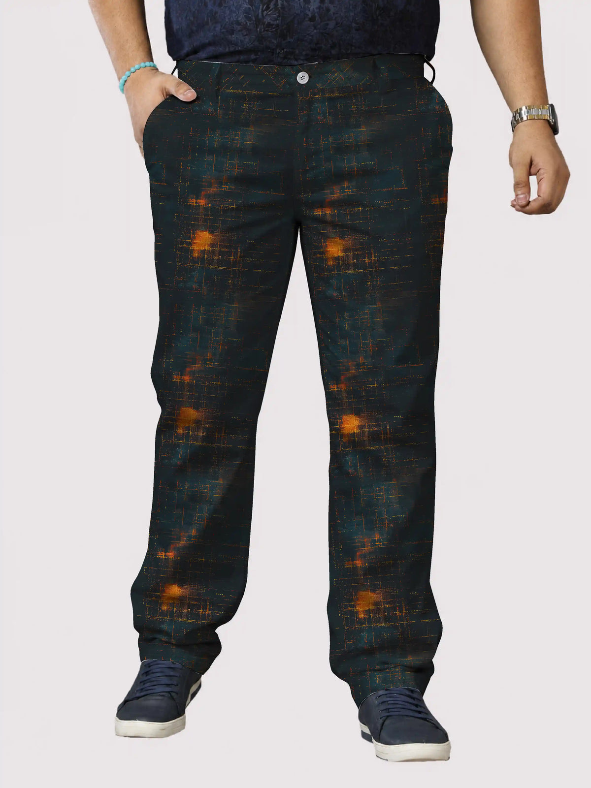 Ember Grid Digital Printed Twill Lycra Men's Plus Size Full Pant
