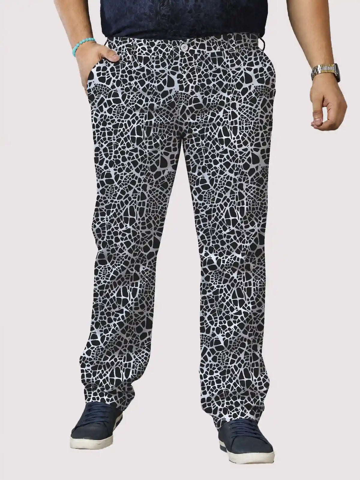 Abstract Stone Digital Printed Twill Lycra Men's Plus Size Full Pant