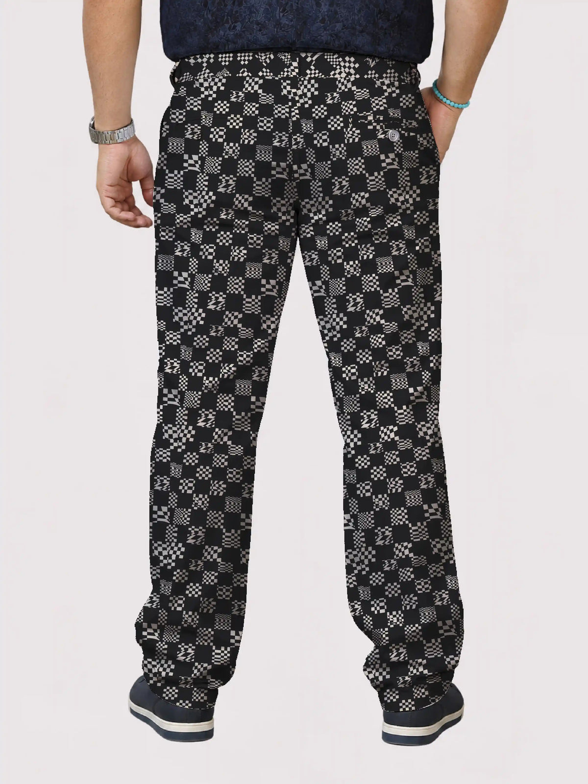 Check Matrix Digital Printed Twill Lycra Men's Plus Size Full Pant
