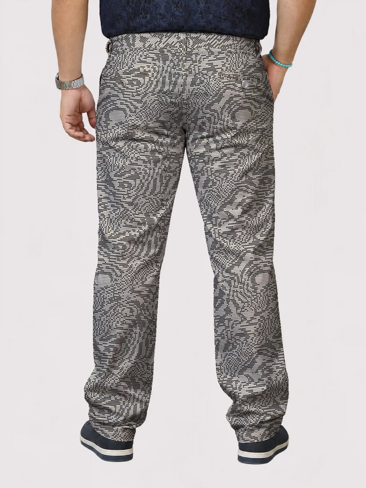 Dot Matrix Digital Printed Twill Lycra Men's Plus Size Full Pant
