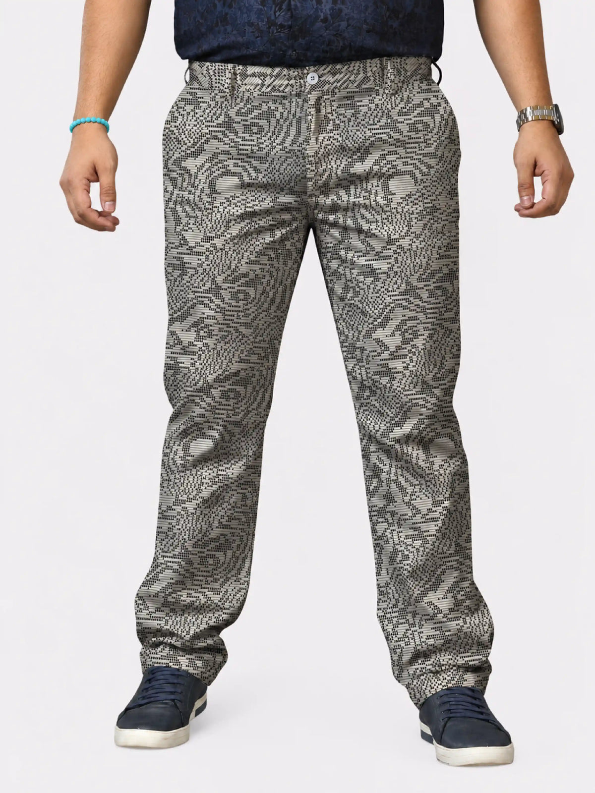 Dot Matrix Digital Printed Twill Lycra Men's Plus Size Full Pant
