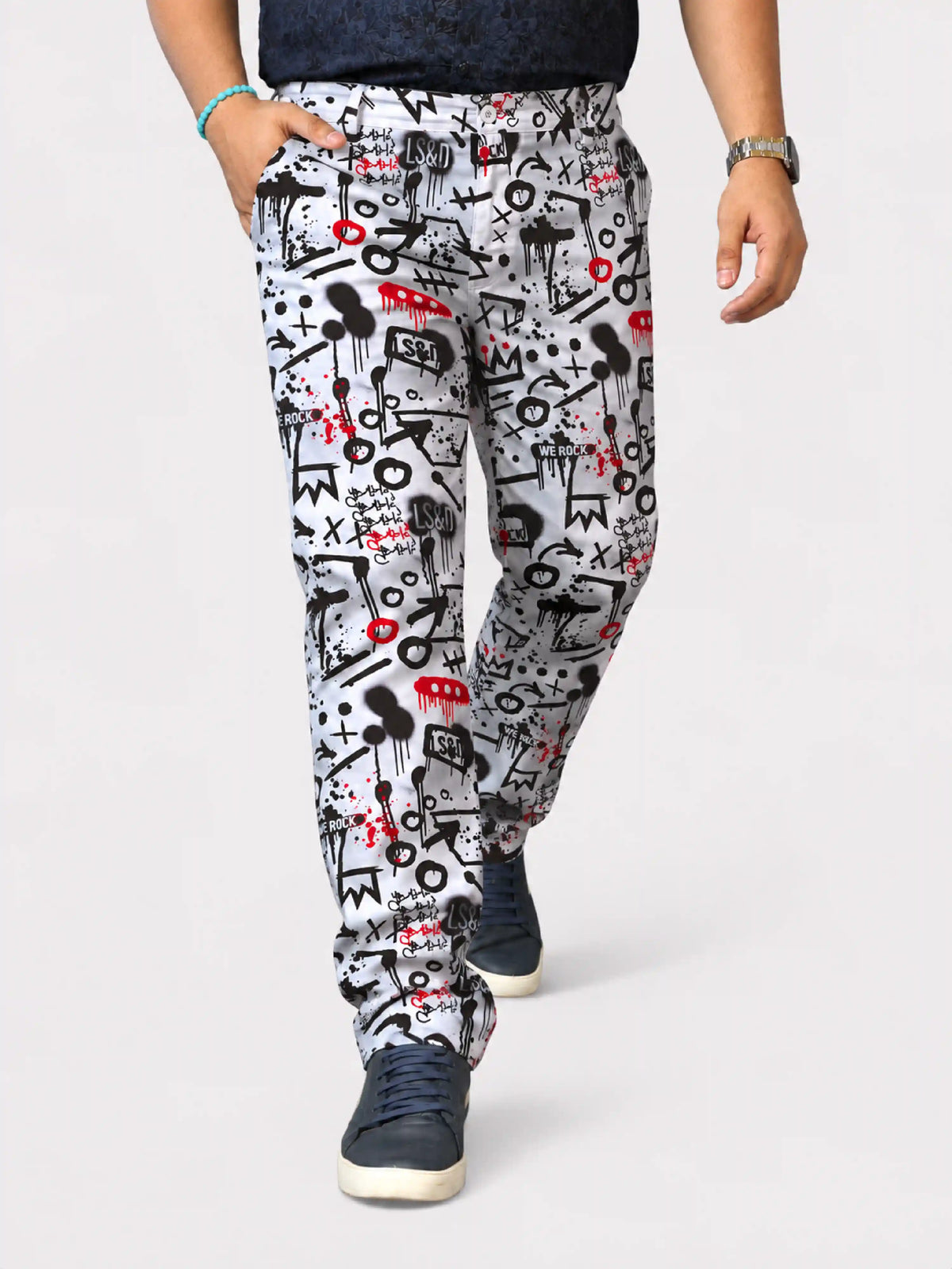Graffiti Rock Digital Printed Twill Lycra Men's Plus Size Full Pant