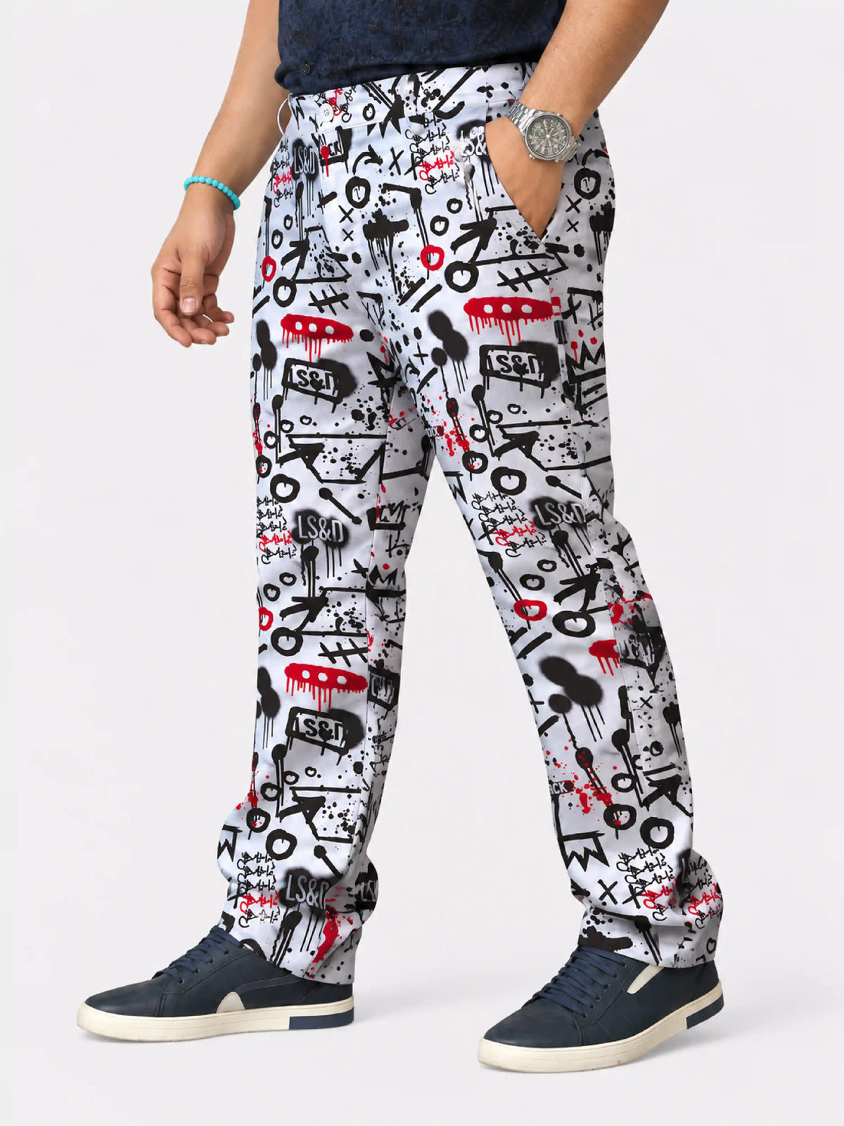 Graffiti Rock Digital Printed Twill Lycra Men's Plus Size Full Pant
