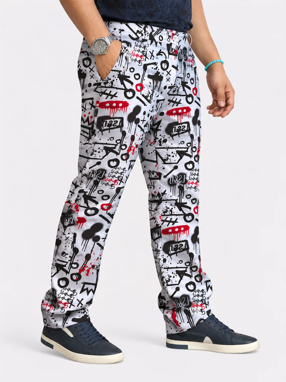 Graffiti Rock Digital Printed Twill Lycra Men's Plus Size Full Pant
