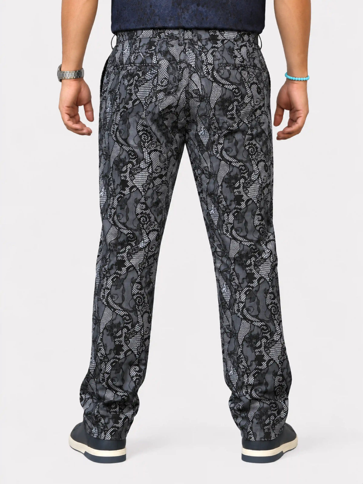 Lace Paisley Digital Printed Twill Lycra Men's Plus Size Full Pant