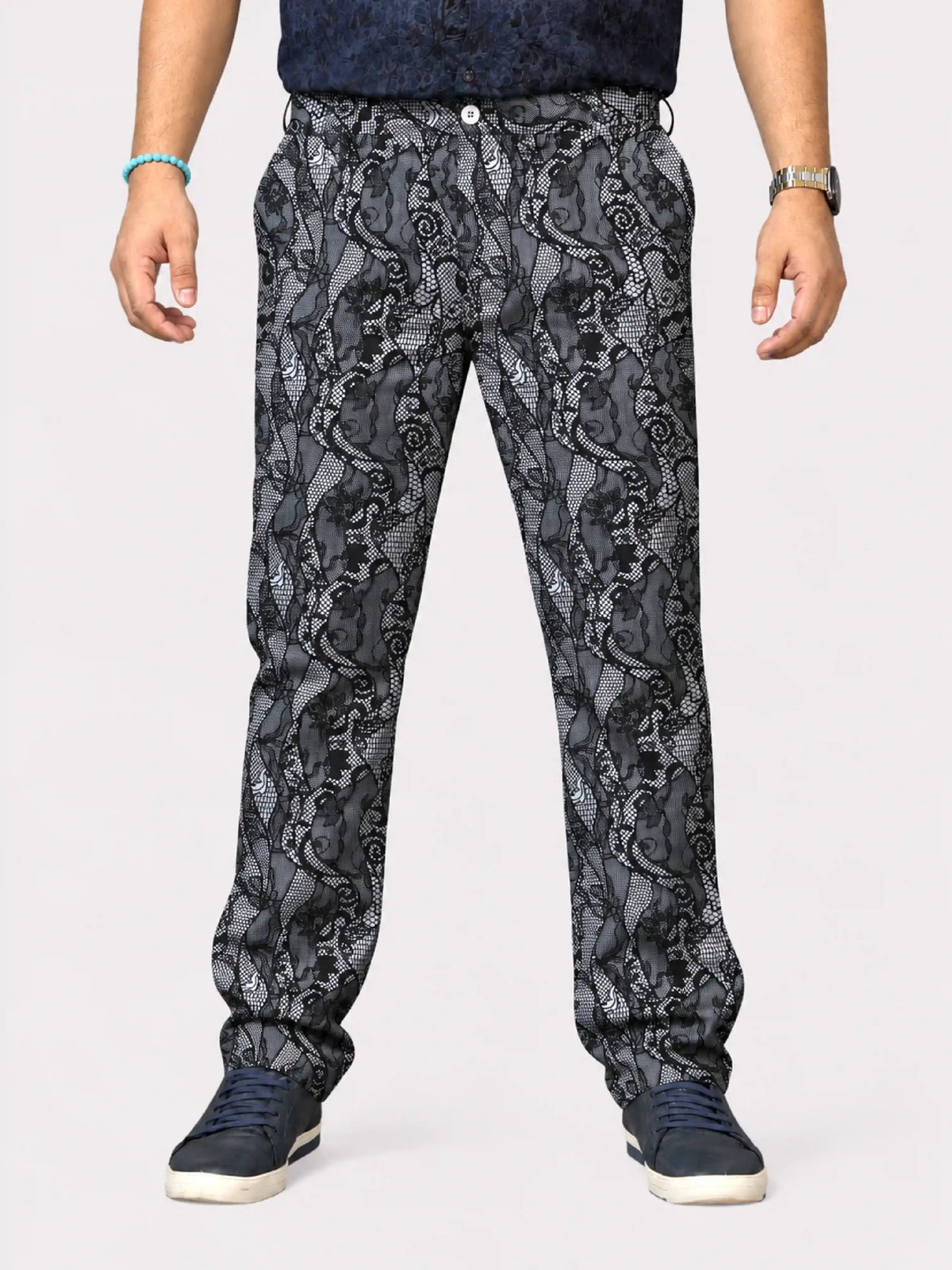 Lace Paisley Digital Printed Twill Lycra Men's Plus Size Full Pant