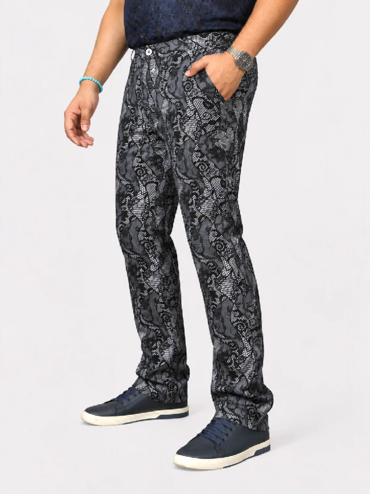 Lace Paisley Digital Printed Twill Lycra Men's Plus Size Full Pant