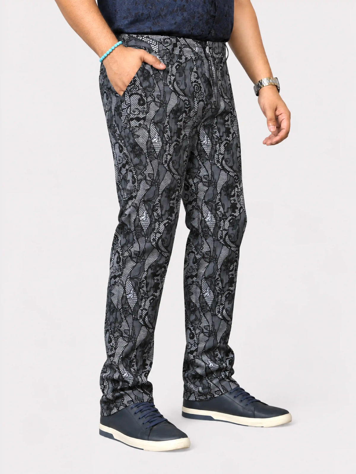 Lace Paisley Digital Printed Twill Lycra Men's Plus Size Full Pant