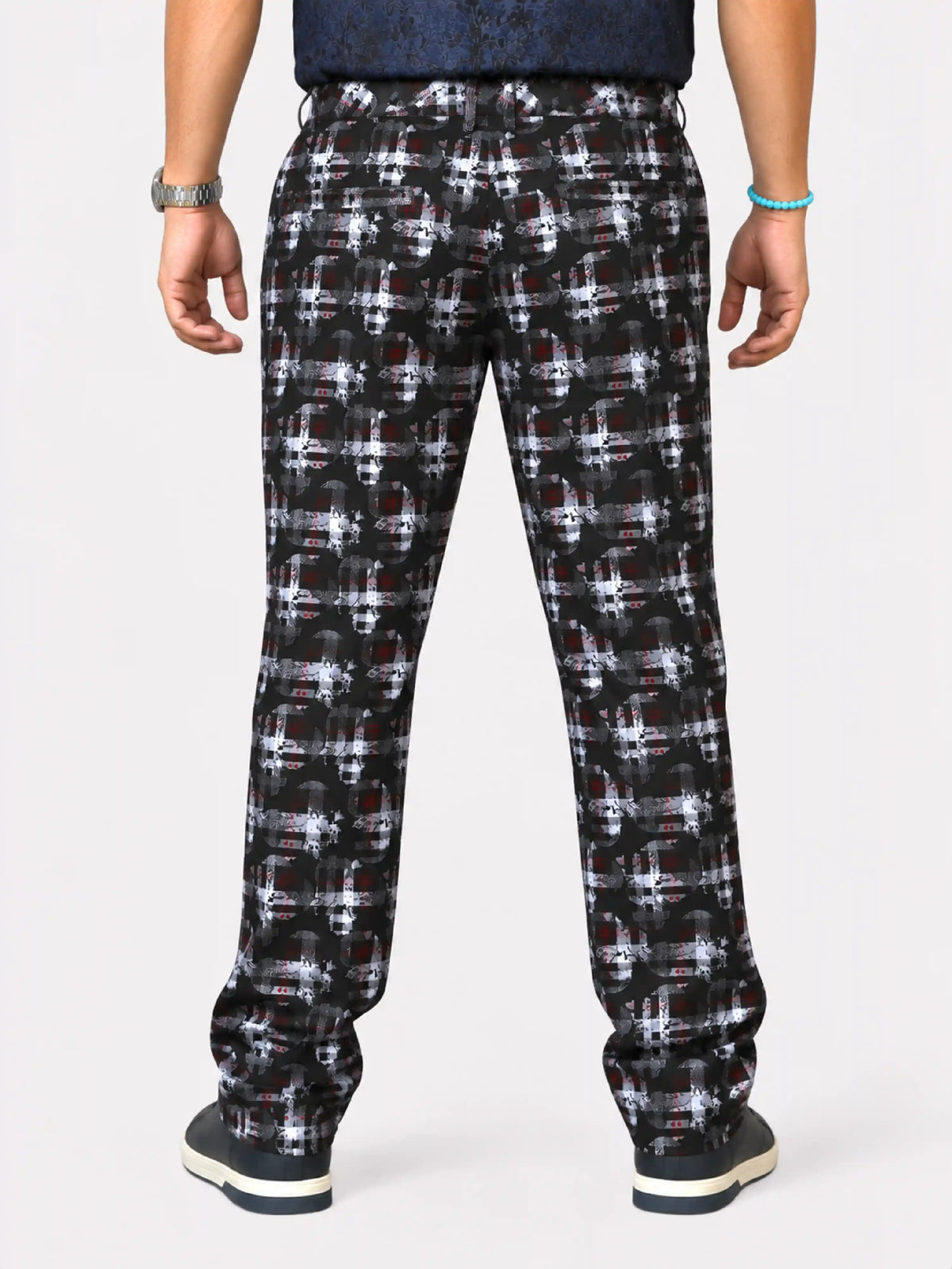 Orbit Checks Digital Printed Twill Lycra Men's Plus Size Full Pant
