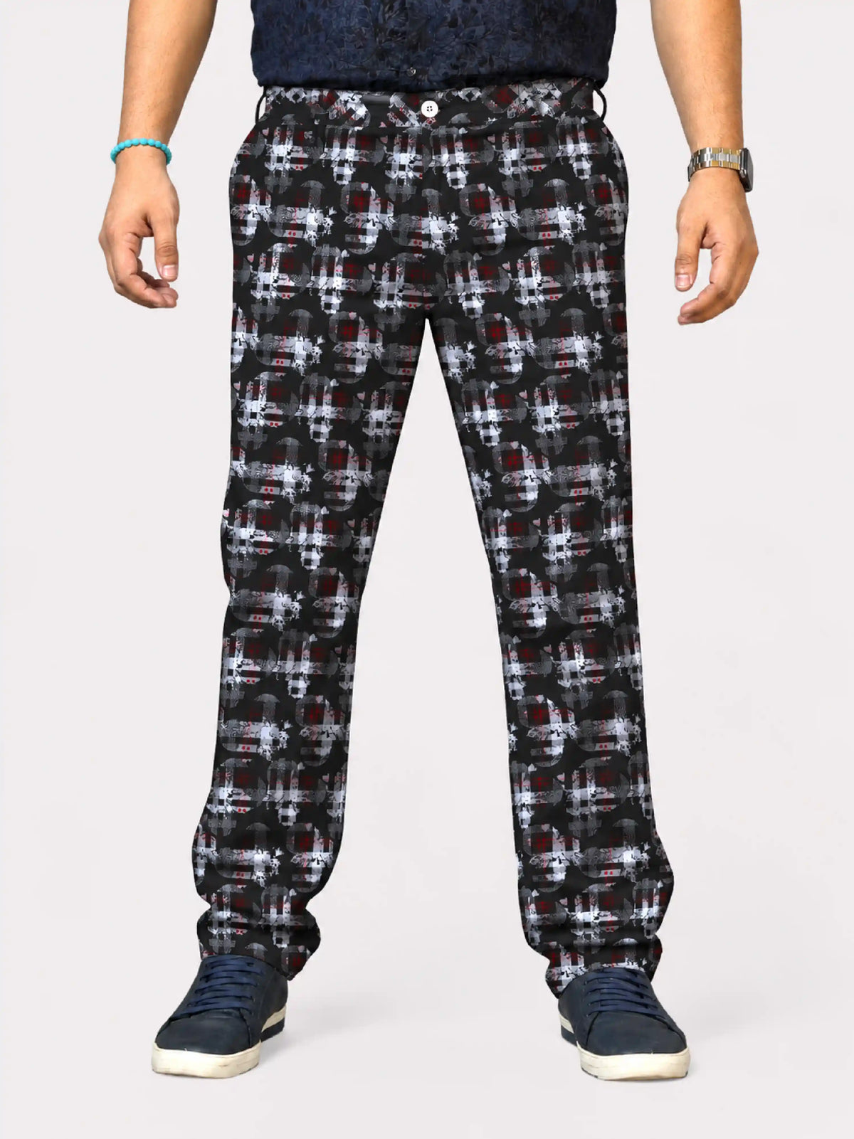 Orbit Checks Digital Printed Twill Lycra Men's Plus Size Full Pant