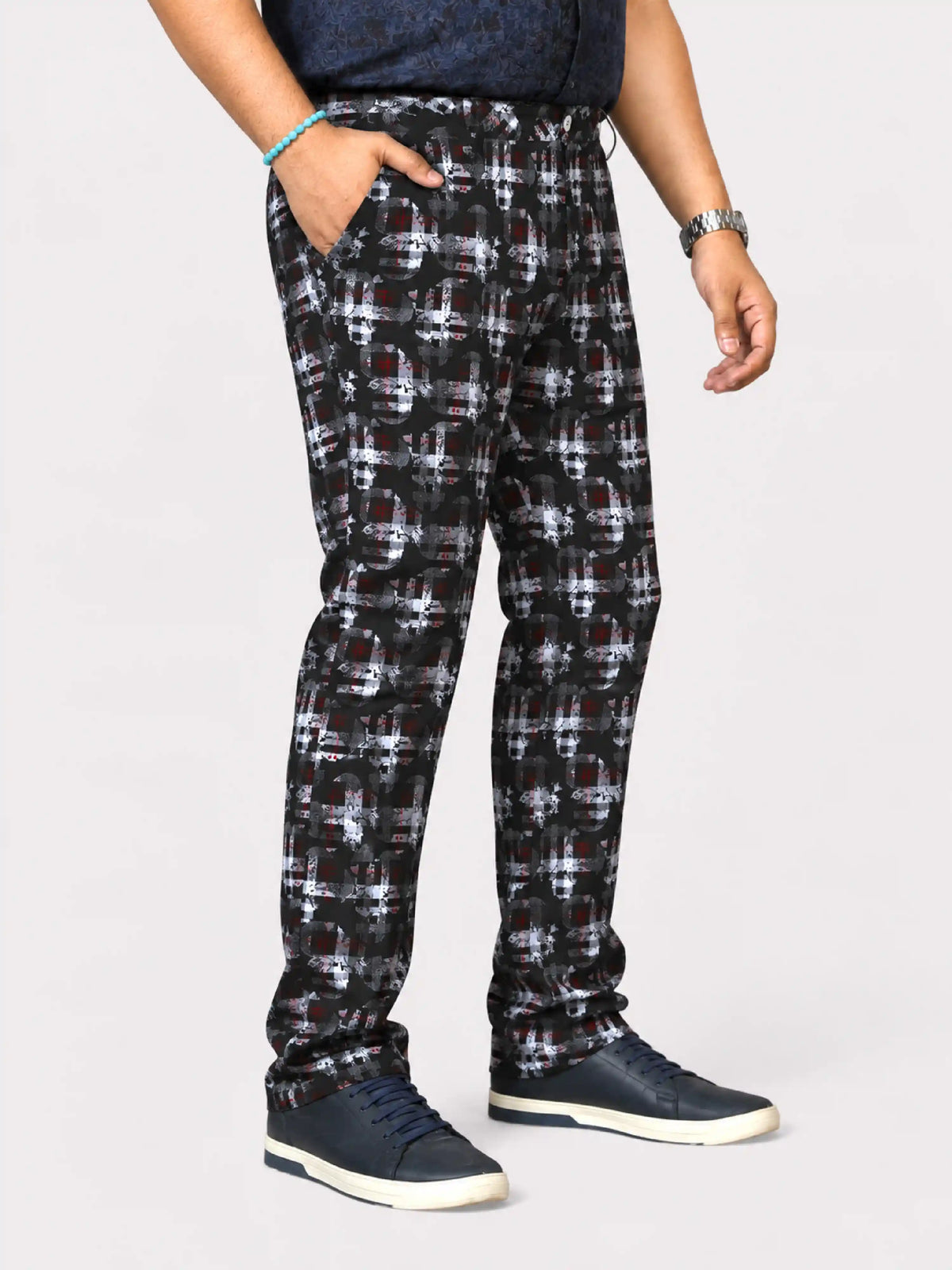Orbit Checks Digital Printed Twill Lycra Men's Plus Size Full Pant