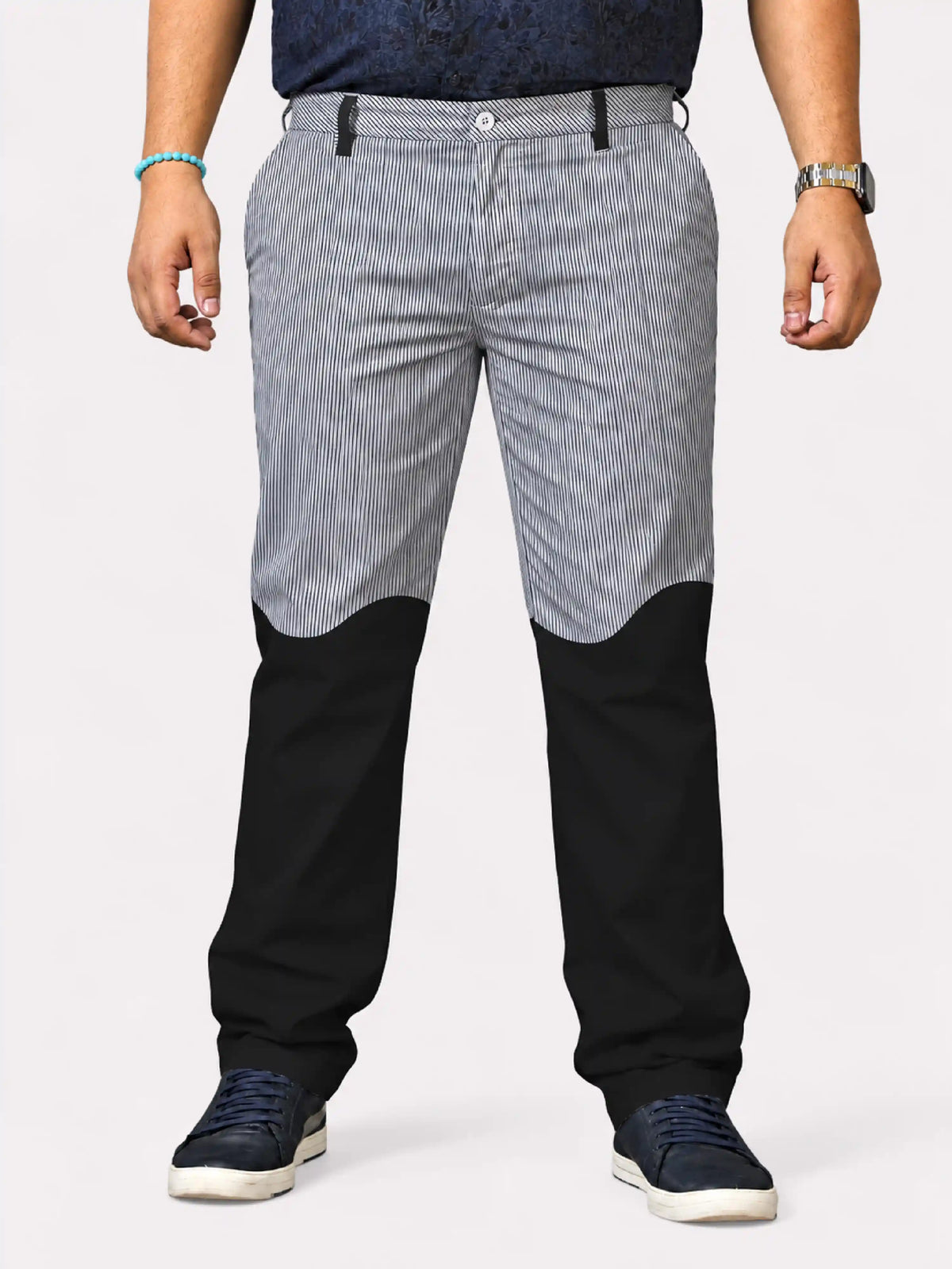 Optical Wave Digital Printed Twill Lycra Men's Plus Size Full Pant