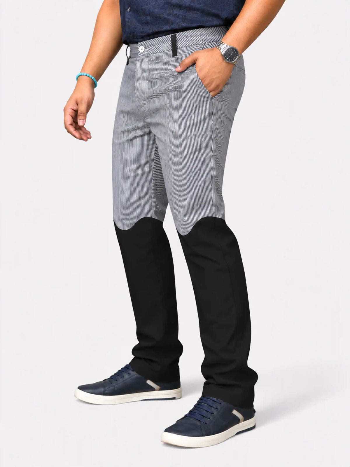 Optical Wave Digital Printed Twill Lycra Men's Plus Size Full Pant