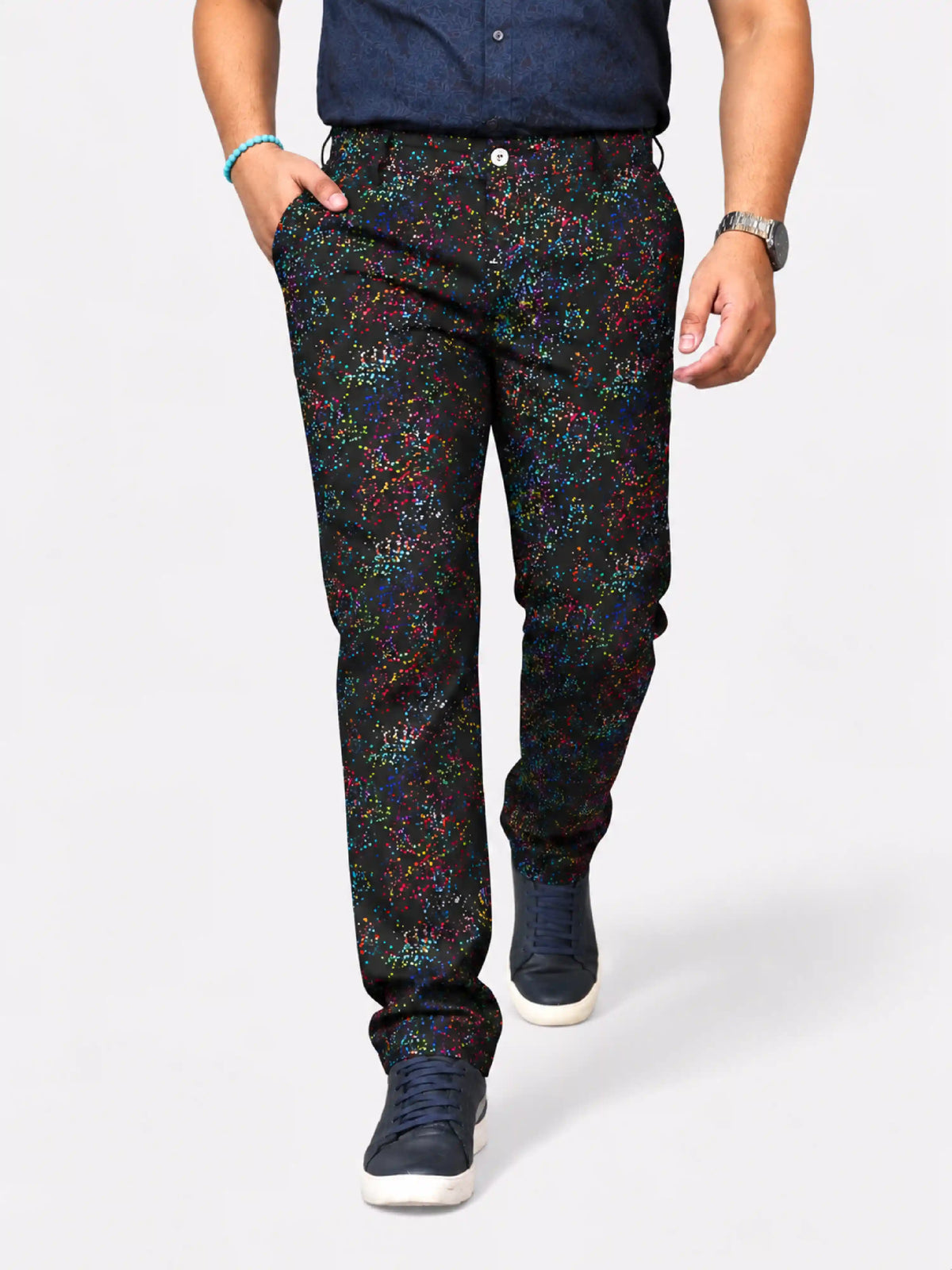Rainbow Dust Digital Printed Twill Lycra Men's Plus Size Full Pant