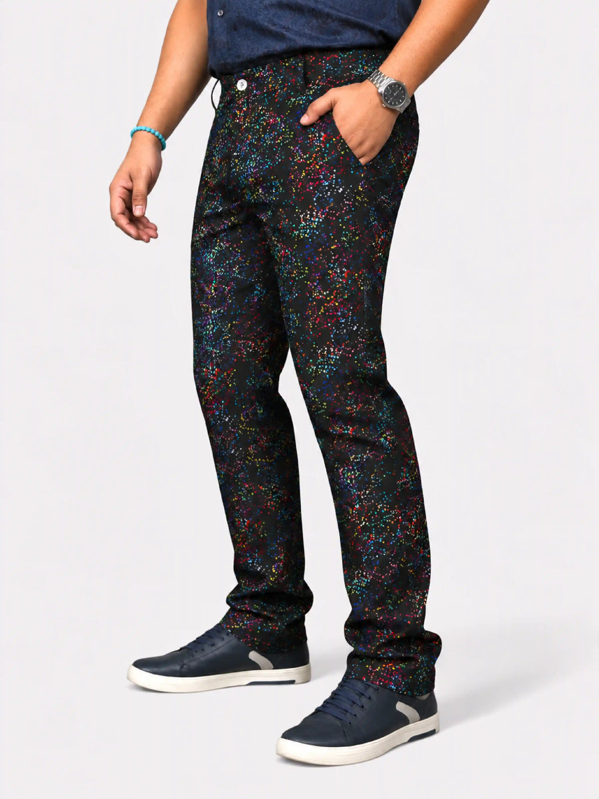 Rainbow Dust Digital Printed Twill Lycra Men's Plus Size Full Pant