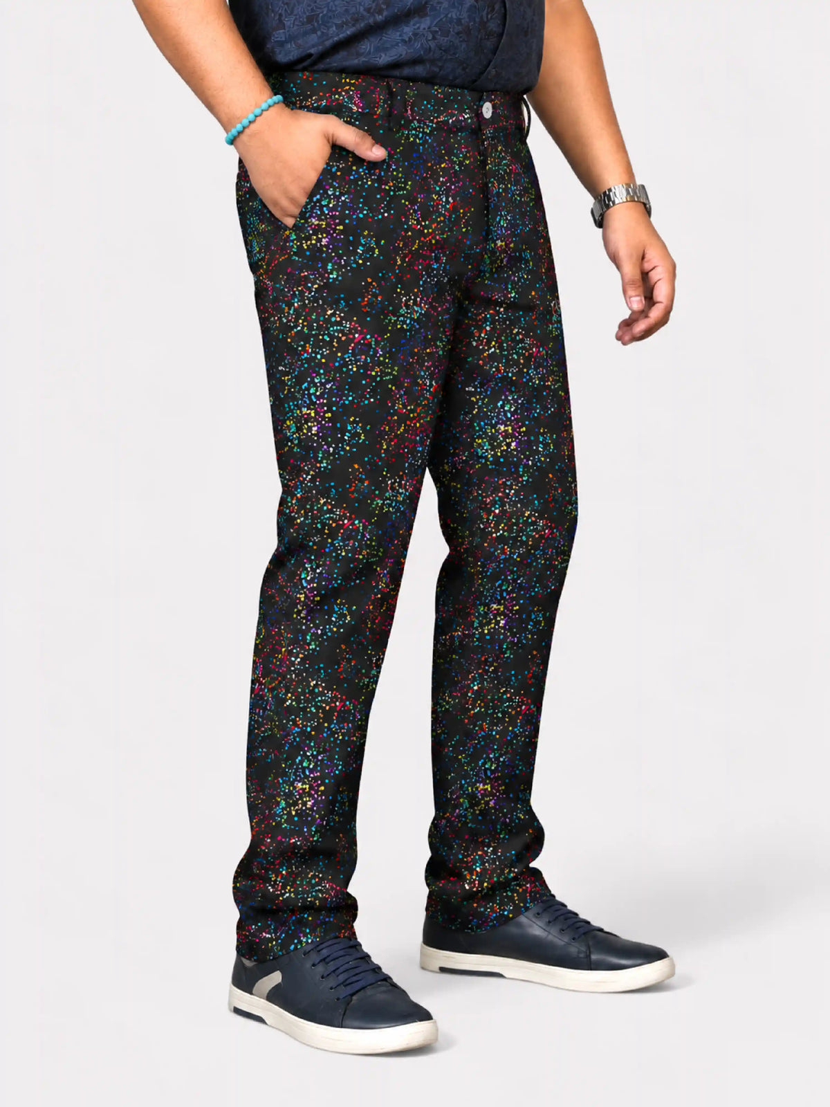 Rainbow Dust Digital Printed Twill Lycra Men's Plus Size Full Pant