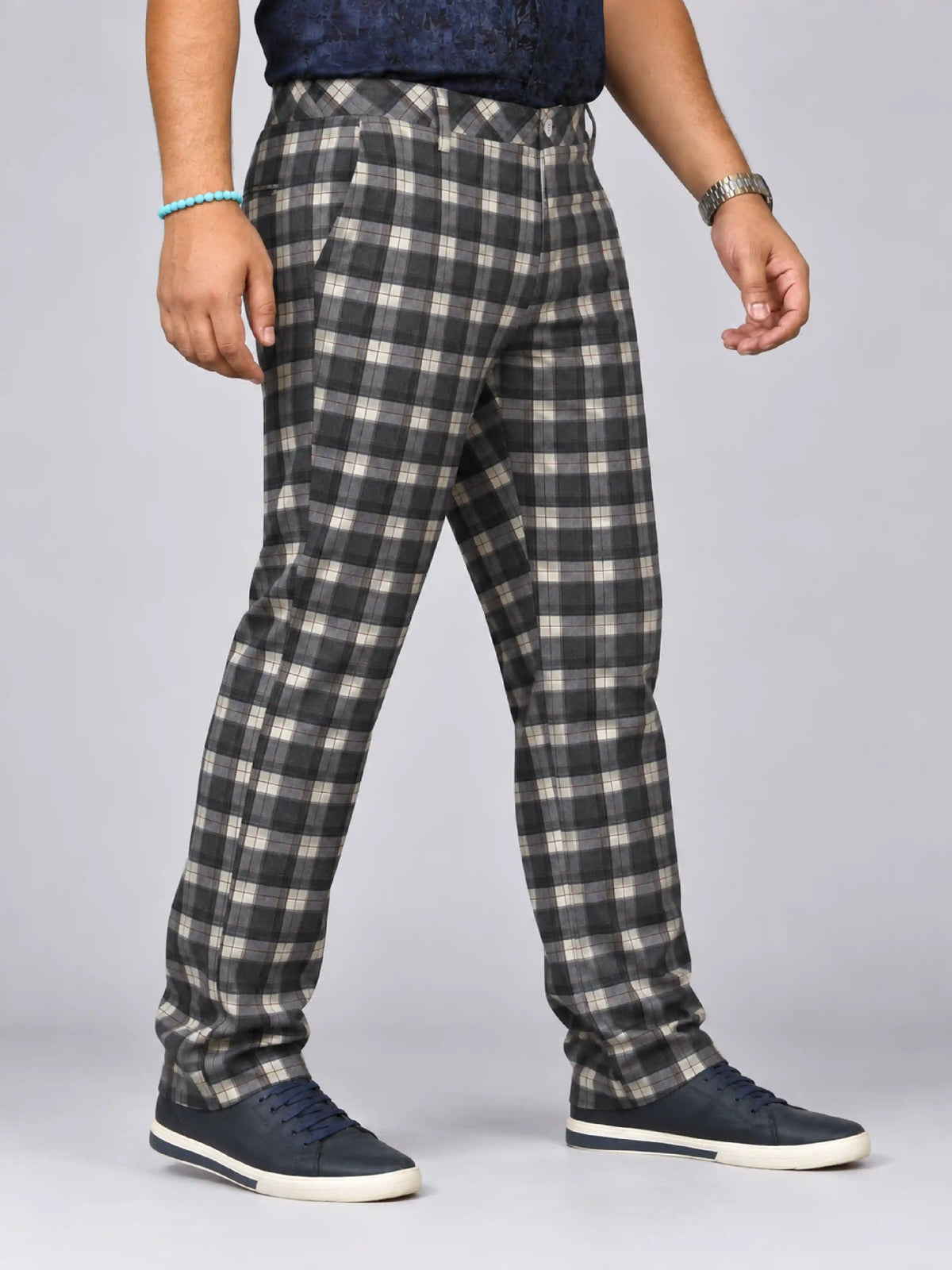 Rust Check Digital Printed Twill Lycra Men's Plus Size Full Pant