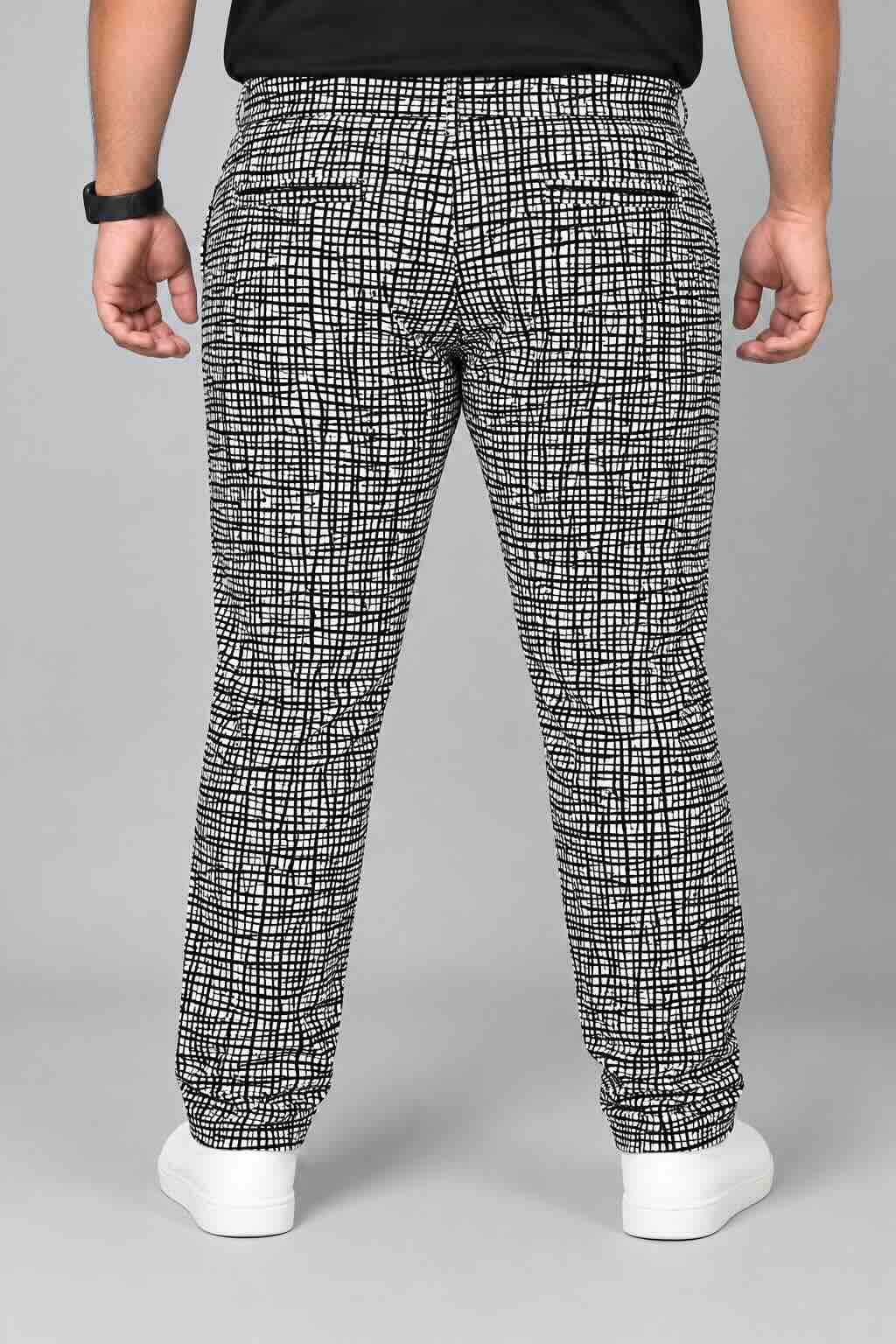 Urban Line Grid Digital Printed Twill Lycra Men's Plus Size Full Pant