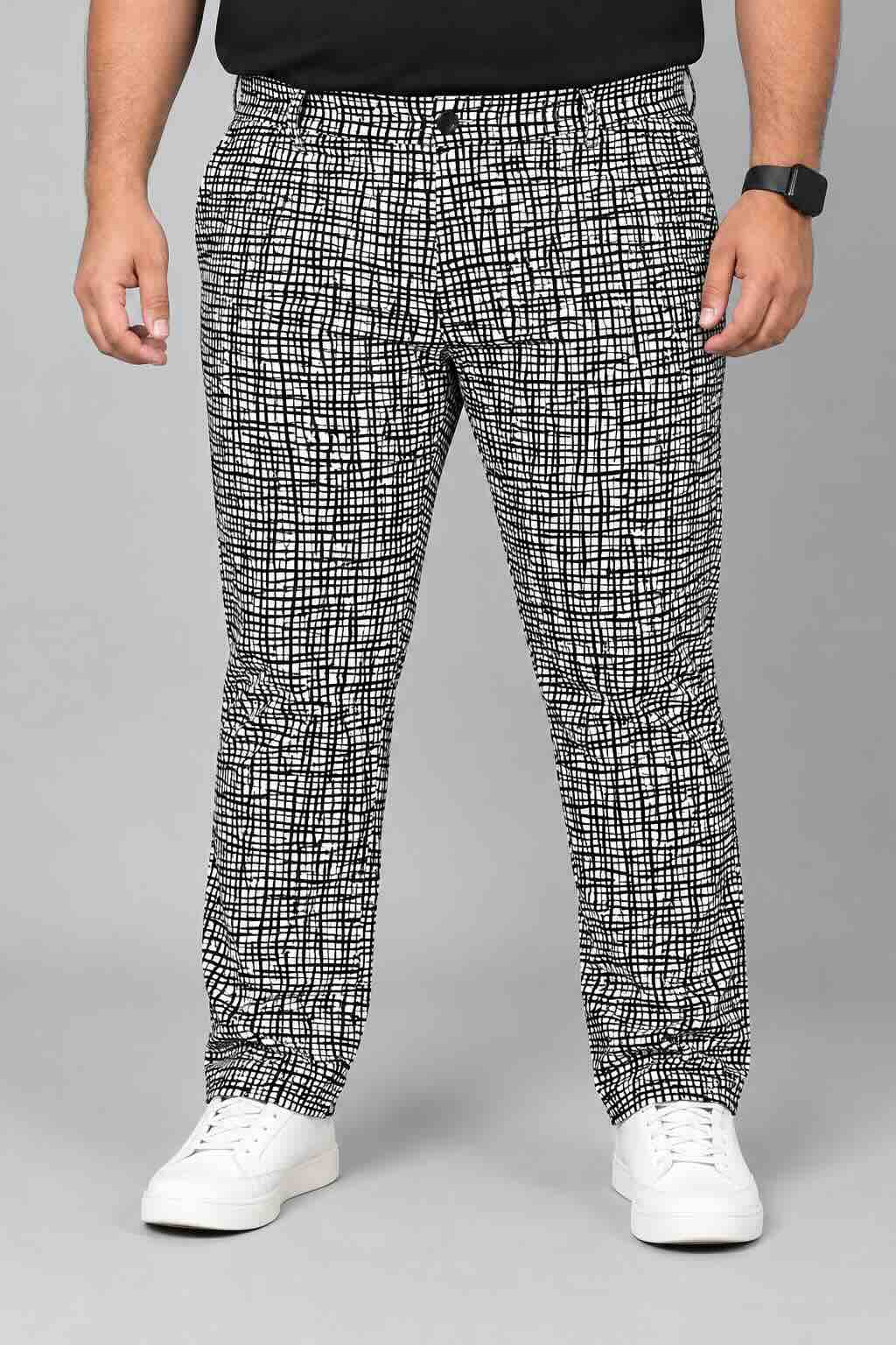 Urban Line Grid Digital Printed Twill Lycra Men's Plus Size Full Pant