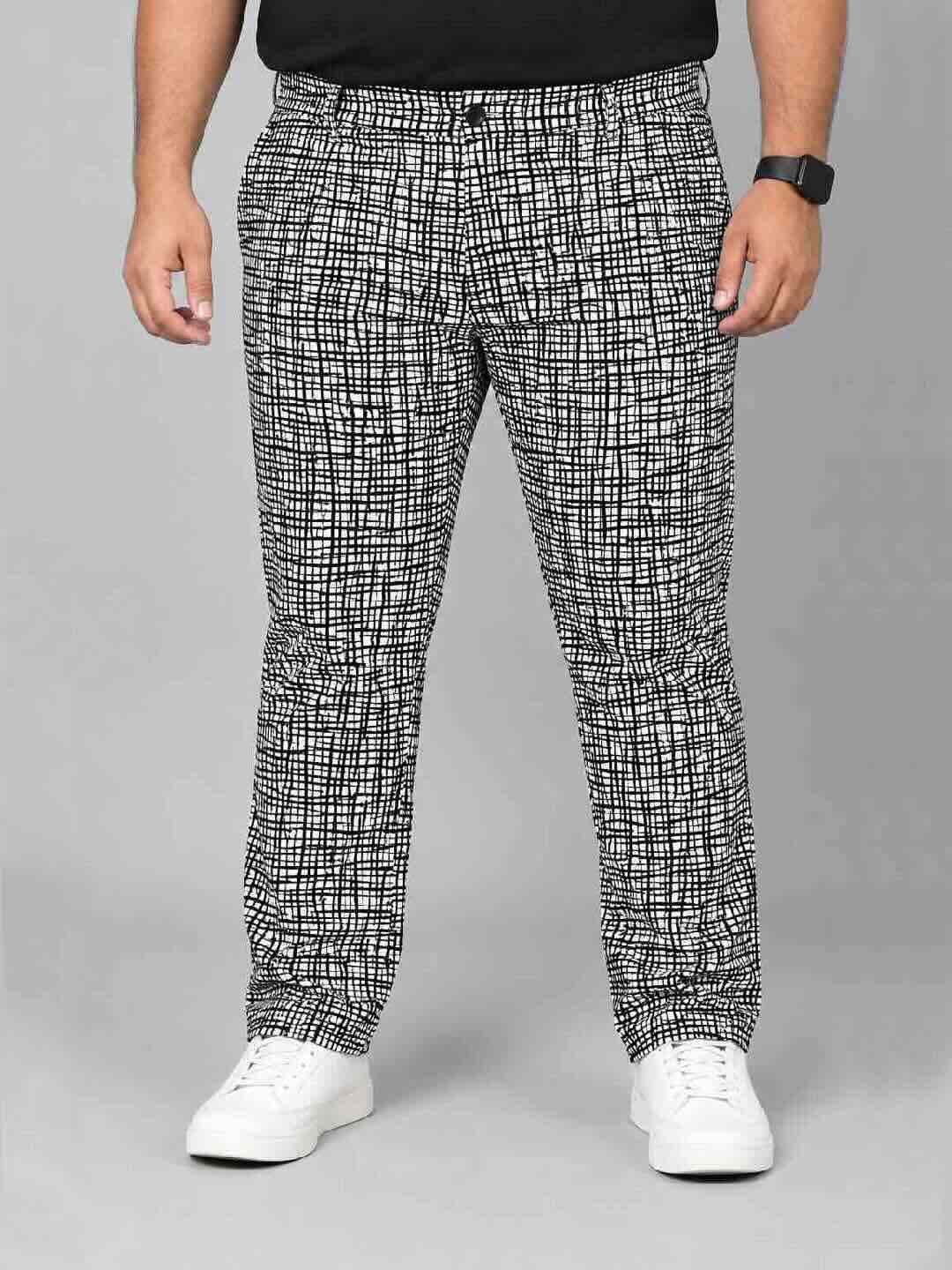 Urban Line Grid Digital Printed Twill Lycra Men's Plus Size Full Pant
