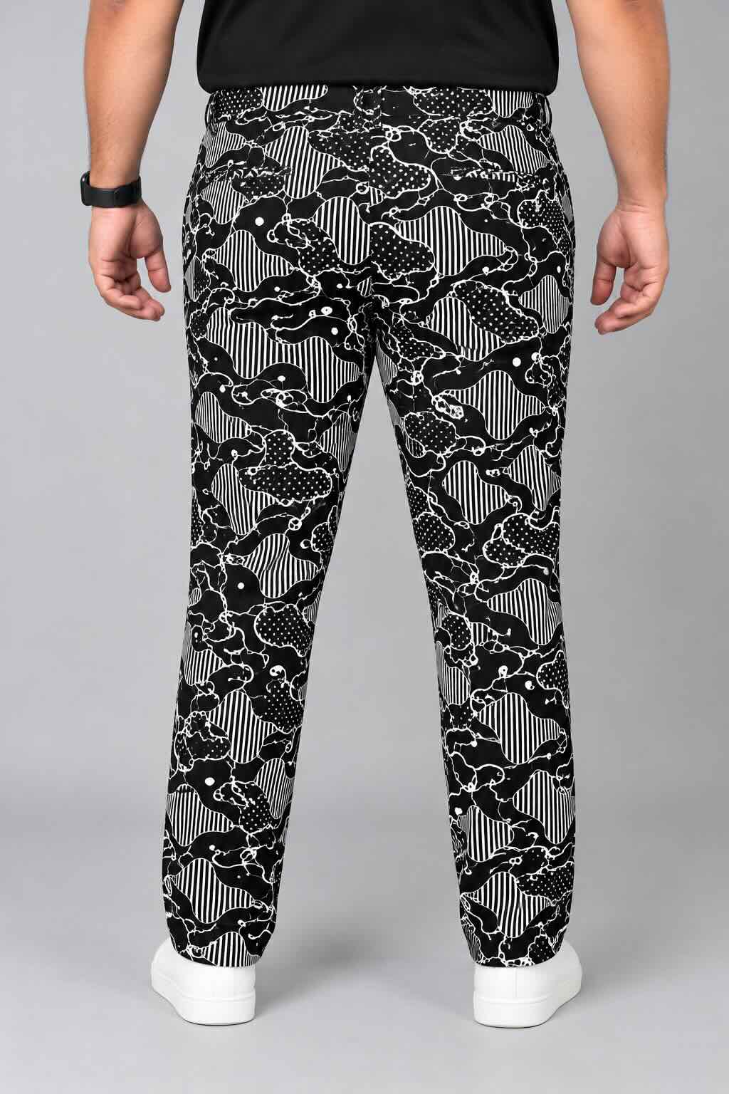Abstract Camouflage Printed Twill Lycra Men's Plus Size Full Pant