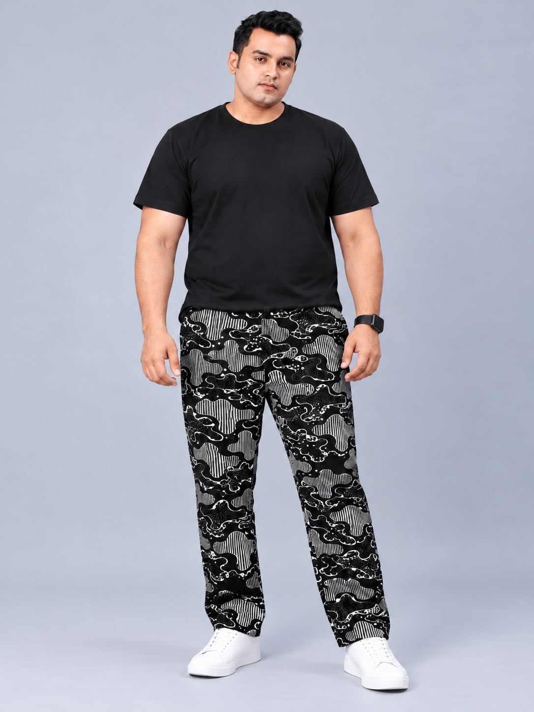 Abstract Camouflage Printed Twill Lycra Men's Plus Size Full Pant
