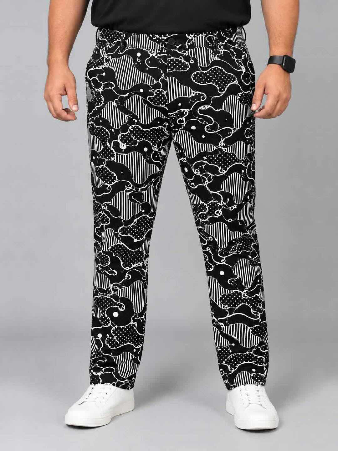 Abstract Camouflage Printed Twill Lycra Men's Plus Size Full Pant