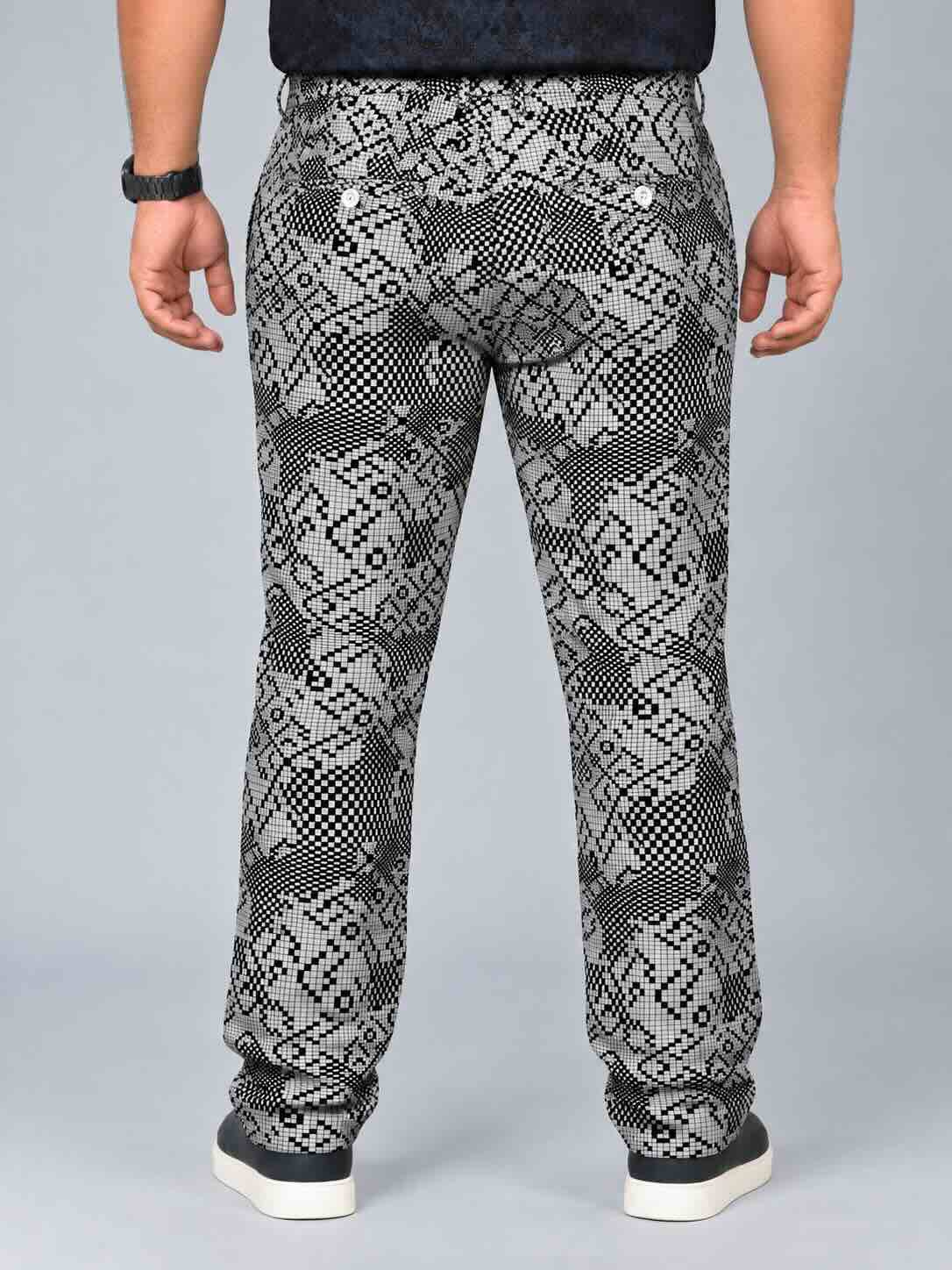 Pixel Paisley Printed Twill Lycra Men's Plus Size Full Pant