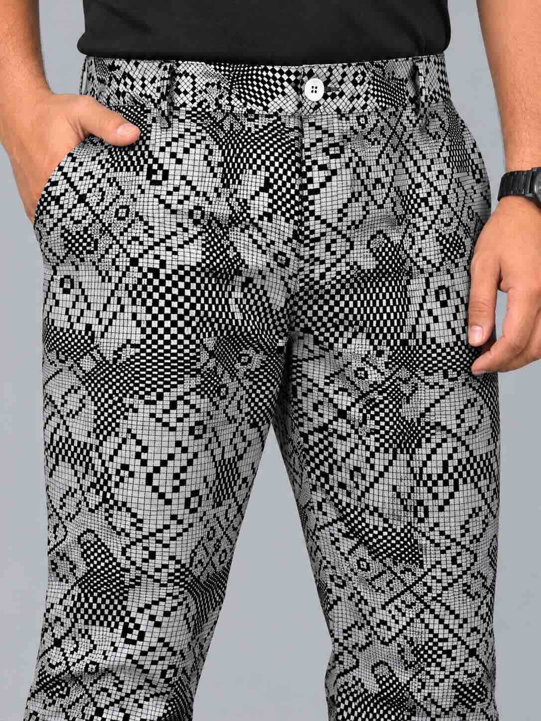 Pixel Paisley Printed Twill Lycra Men's Plus Size Full Pant