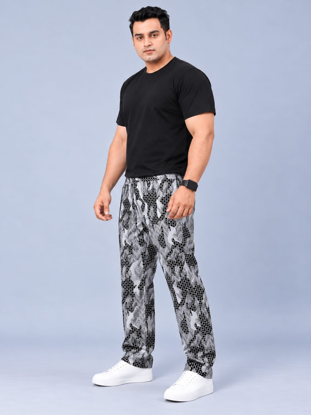 Chevron Camo  Printed Twill Lycra Men's Plus Size Full Pant