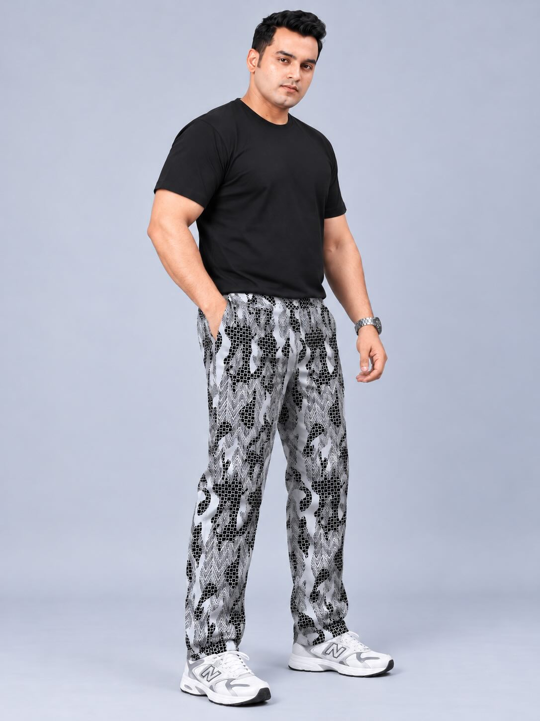 Chevron Camo  Printed Twill Lycra Men's Plus Size Full Pant
