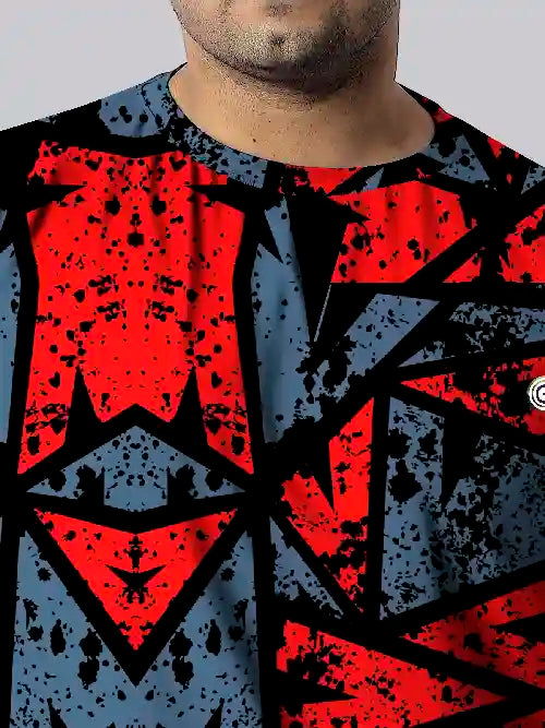 Abstract Triangles Red Digital Printed Plus Size T-shirt