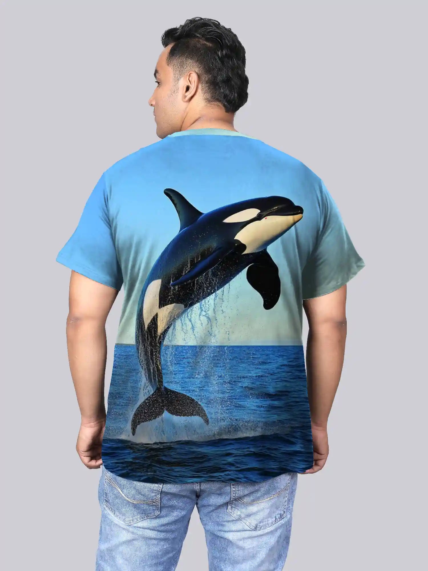 Dolphin Jumping Digital Printed Plus Size T-shirt