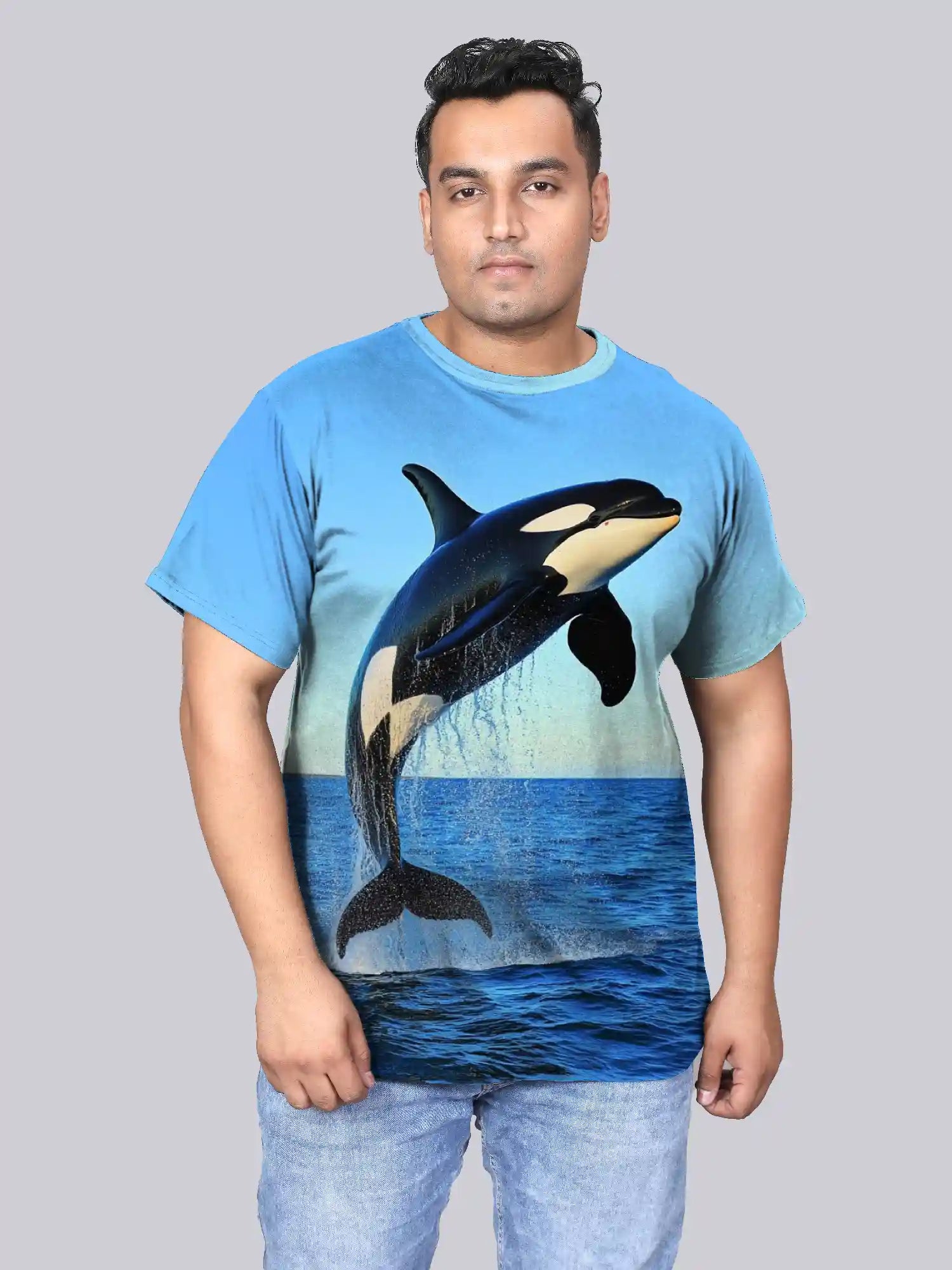 Dolphin Jumping Digital Printed Plus Size T-shirt