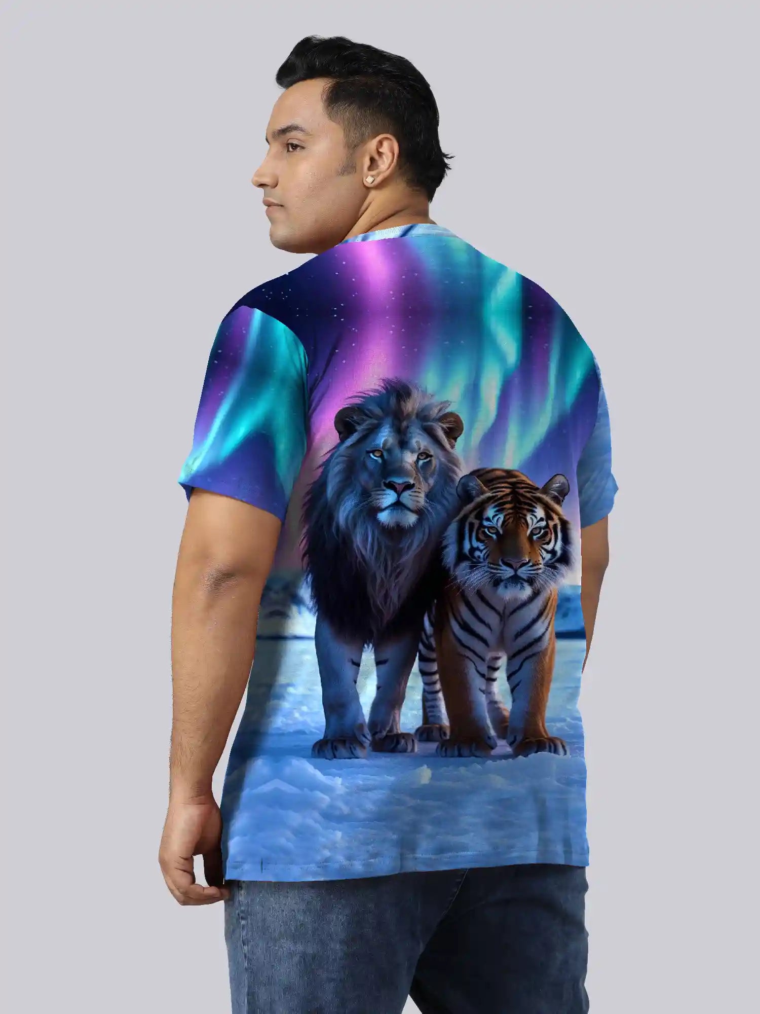 Lion and Tiger Digital Printed Plus Size T-shirt