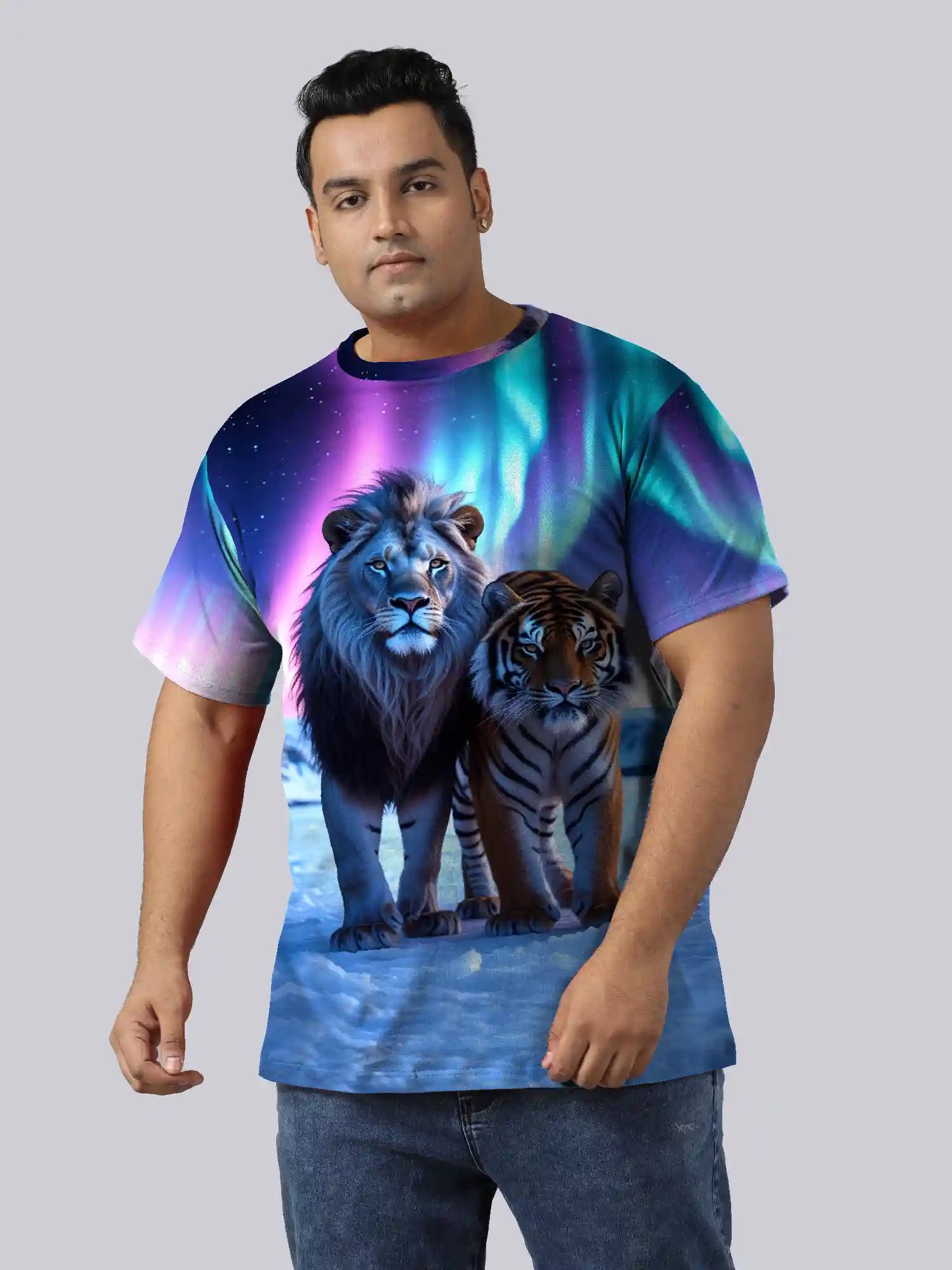 Lion and Tiger Digital Printed Plus Size T-shirt