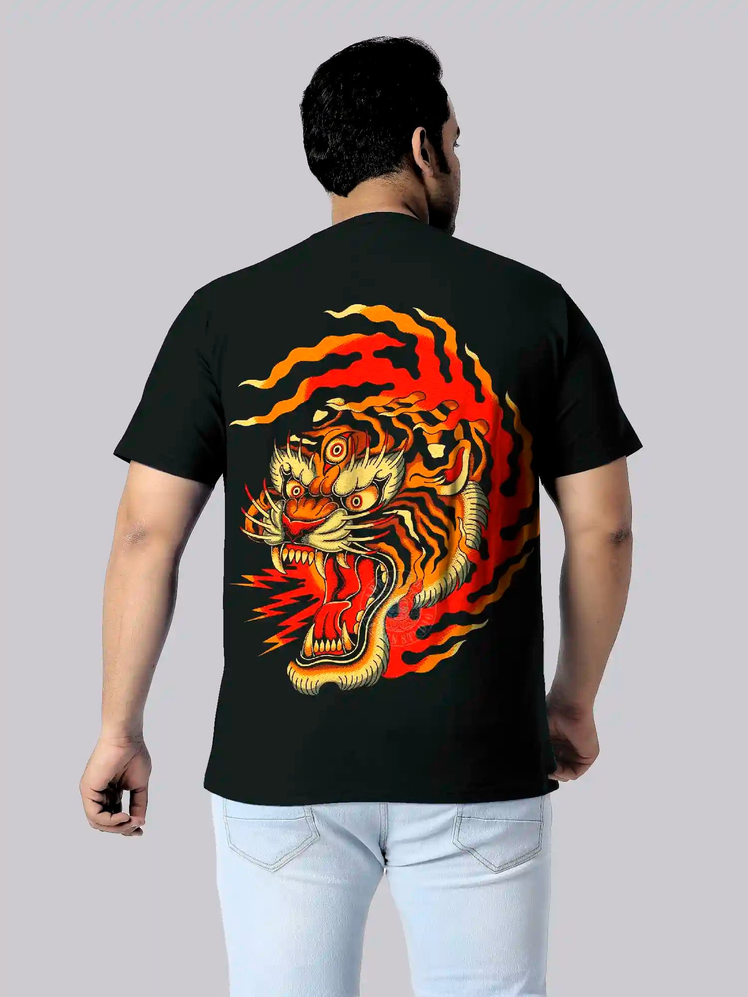 Black Red Dragon Digital Printed Plus Size T-shirt