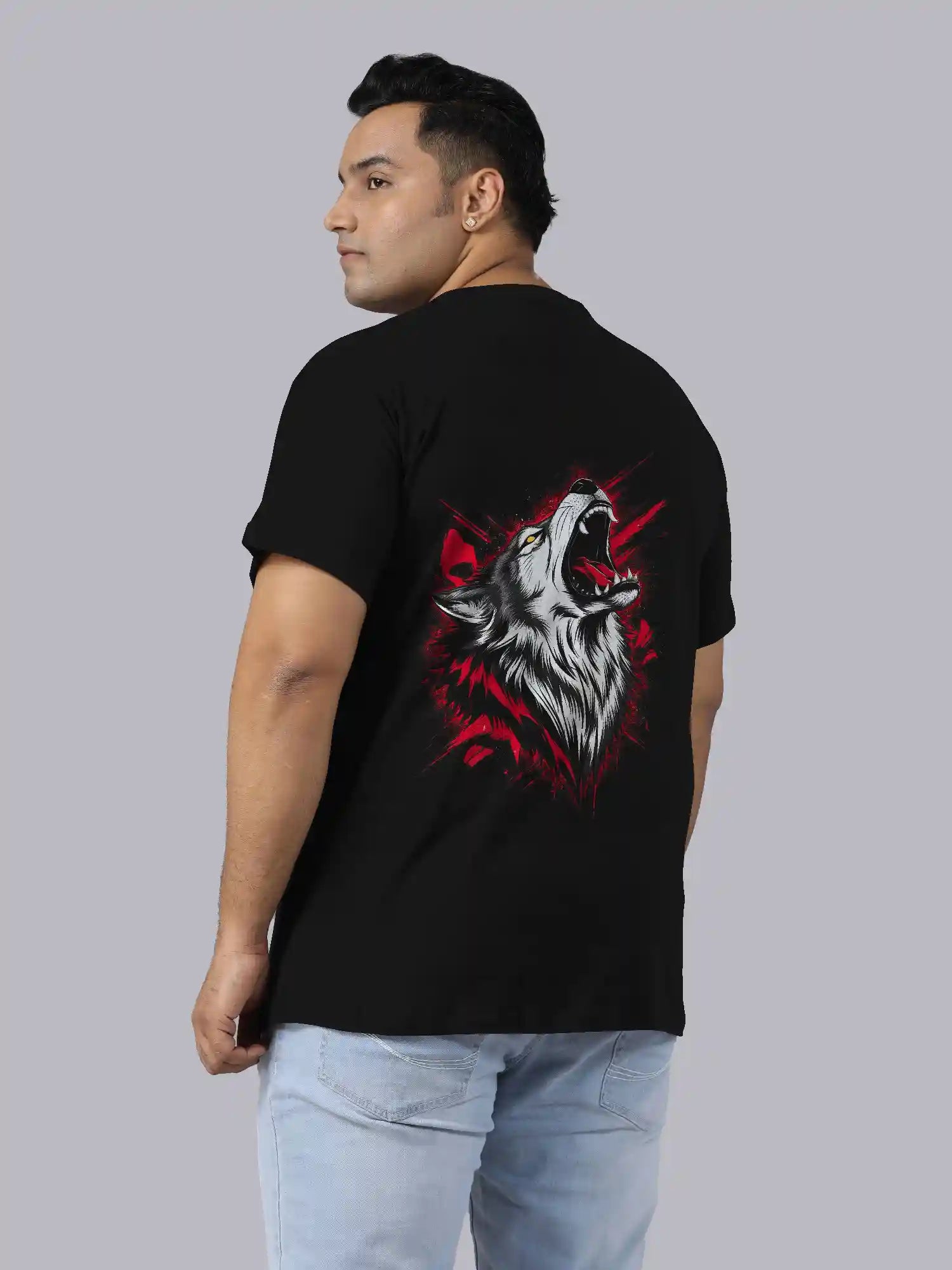 Gray Wolf Digital Printed Plus Size T-shirt