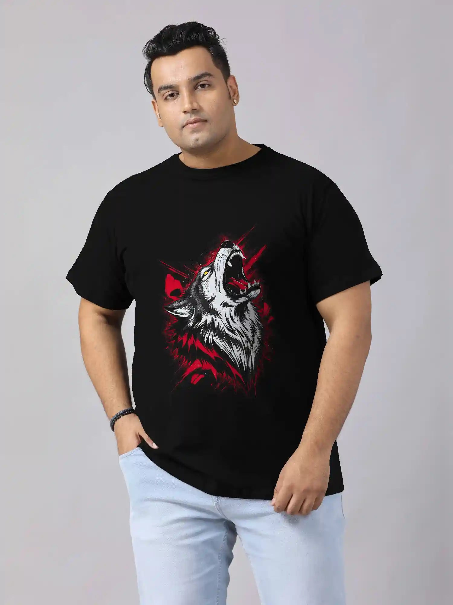 Gray Wolf Digital Printed Plus Size T-shirt