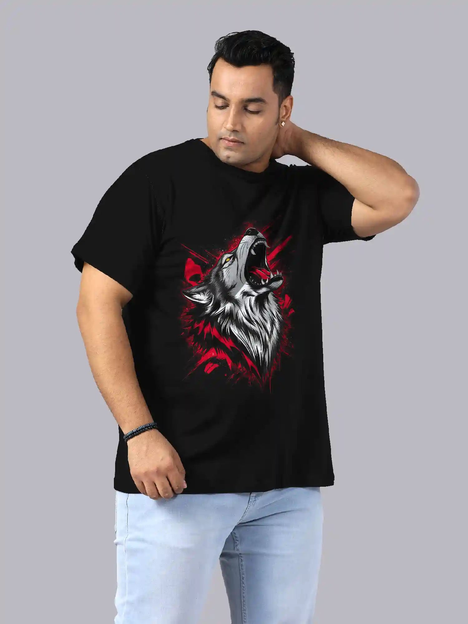 Gray Wolf Digital Printed Plus Size T-shirt