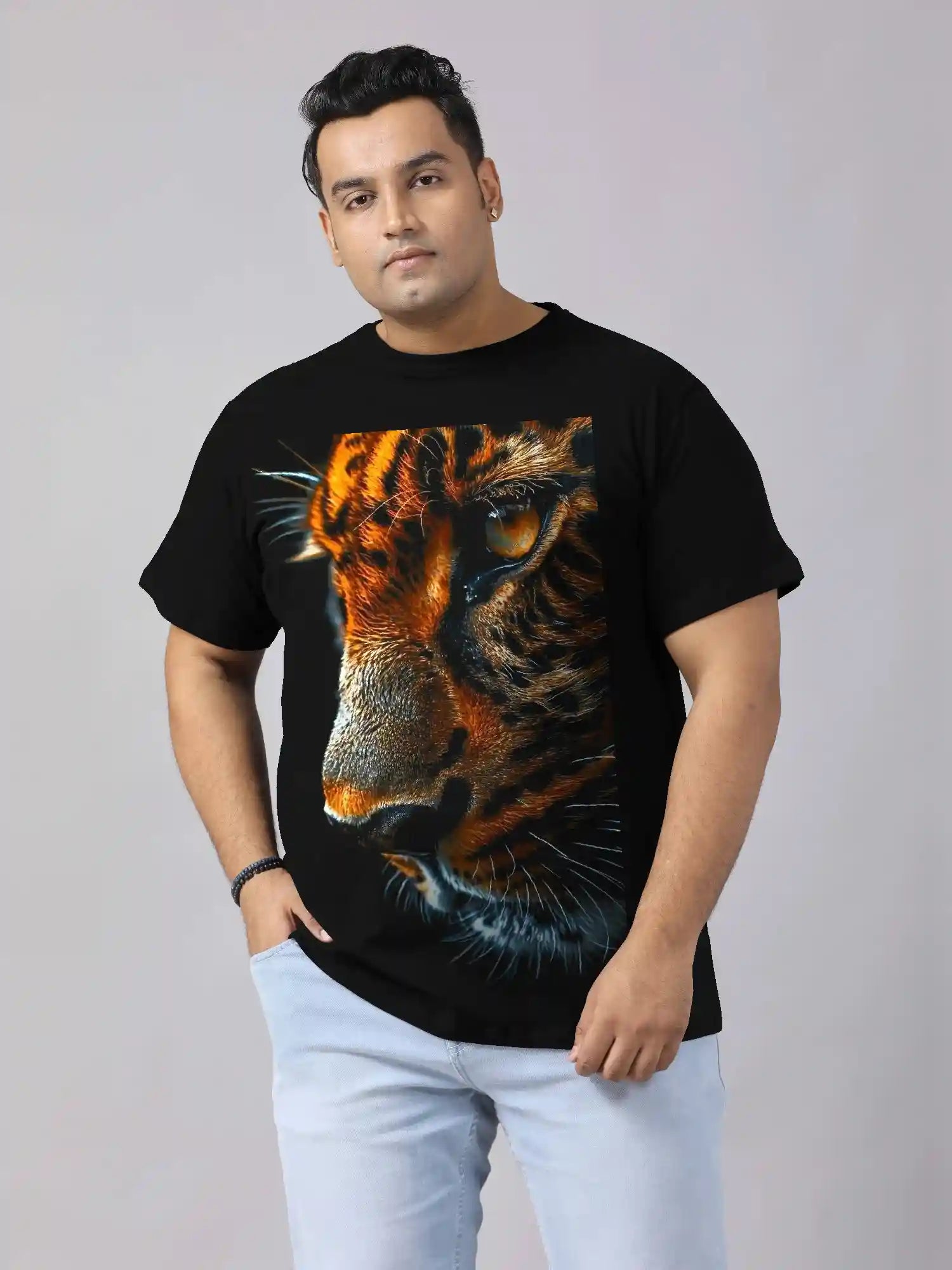 Fierce Tiger Head Digital Printed Plus Size T-shirt
