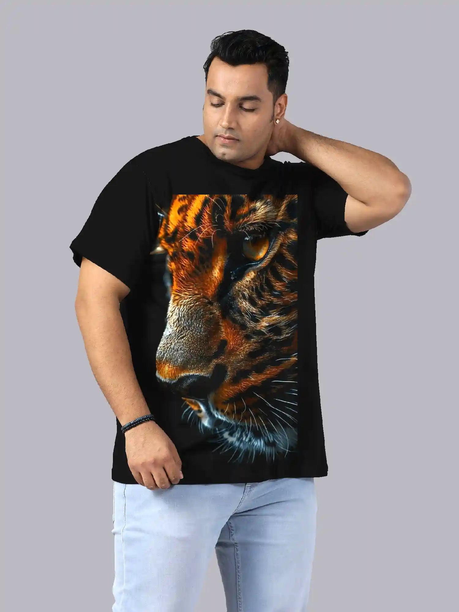 Fierce Tiger Head Digital Printed Plus Size T-shirt