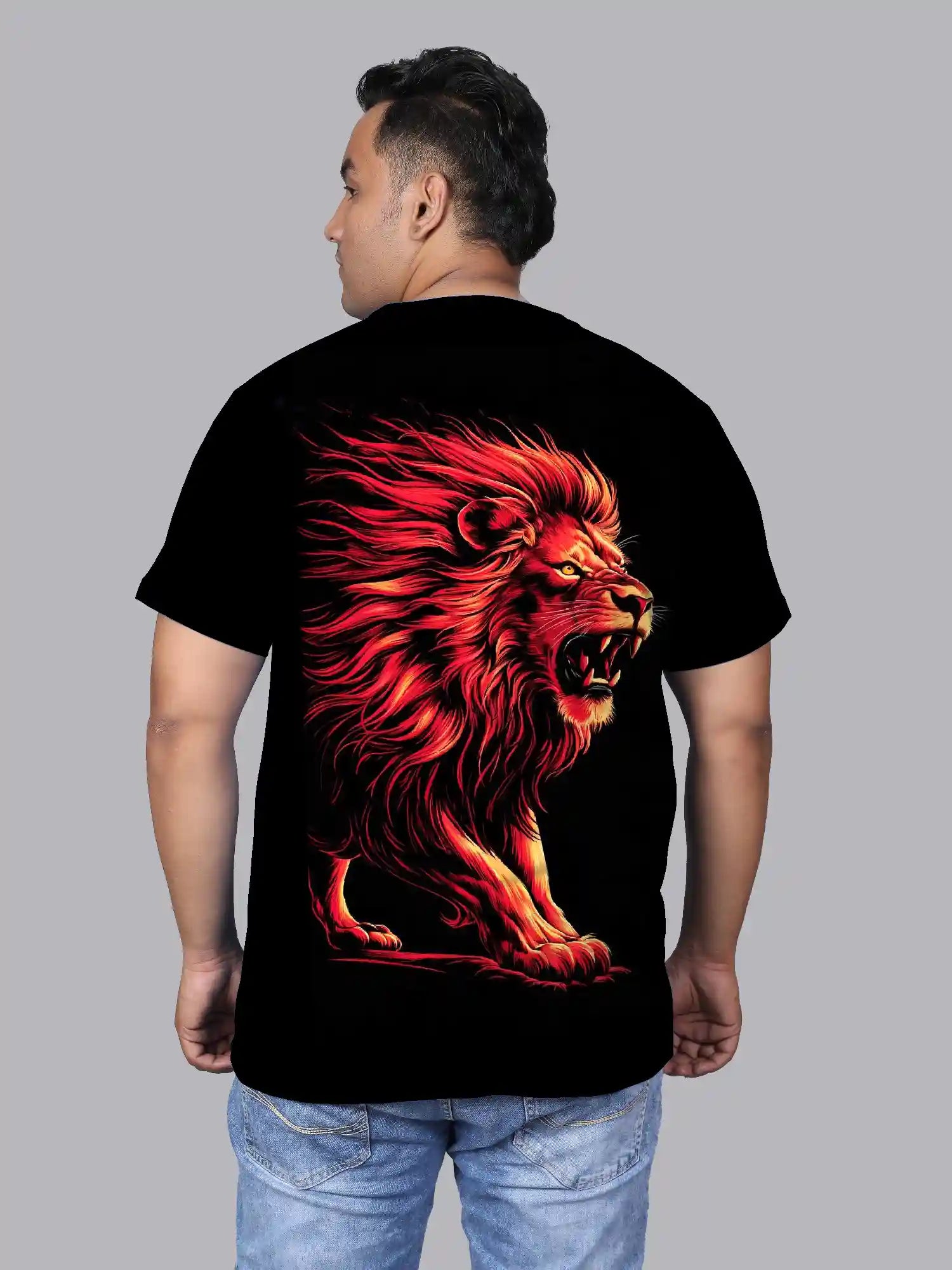 Red Lion Face Digital Printed Plus Size T-shirt