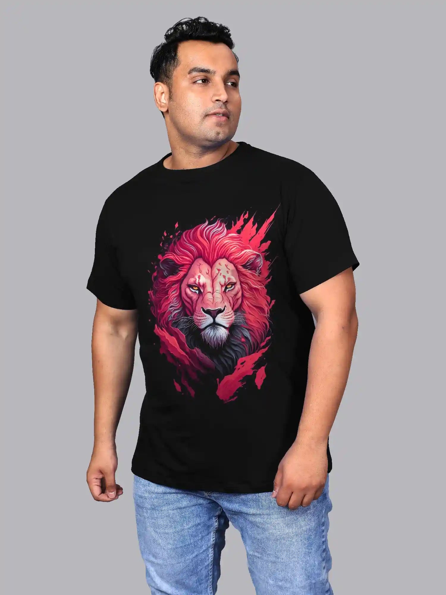 Red Lion Face Digital Printed Plus Size T-shirt