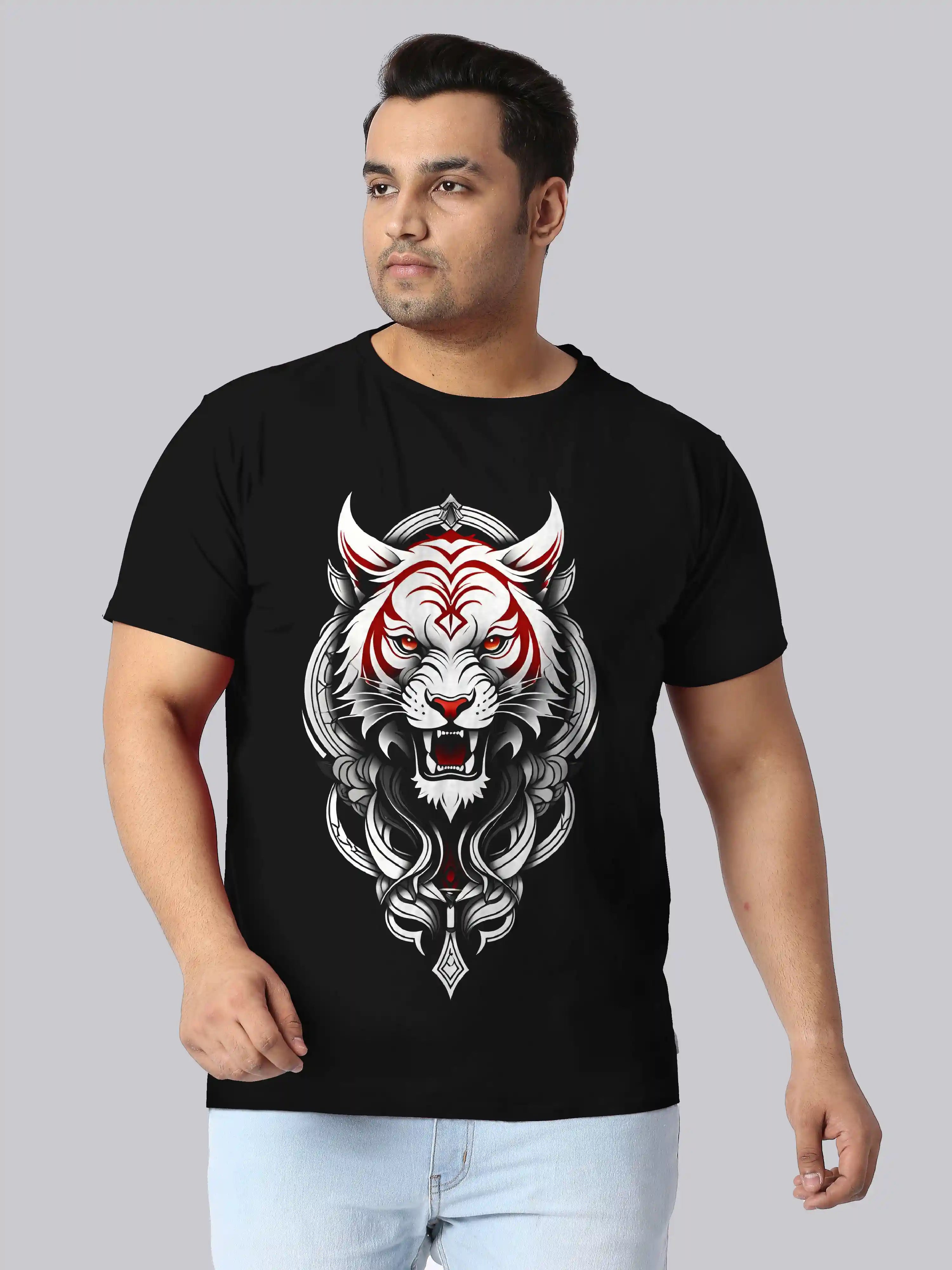 White Tiger Head Digital Printed Plus Size T-shirt