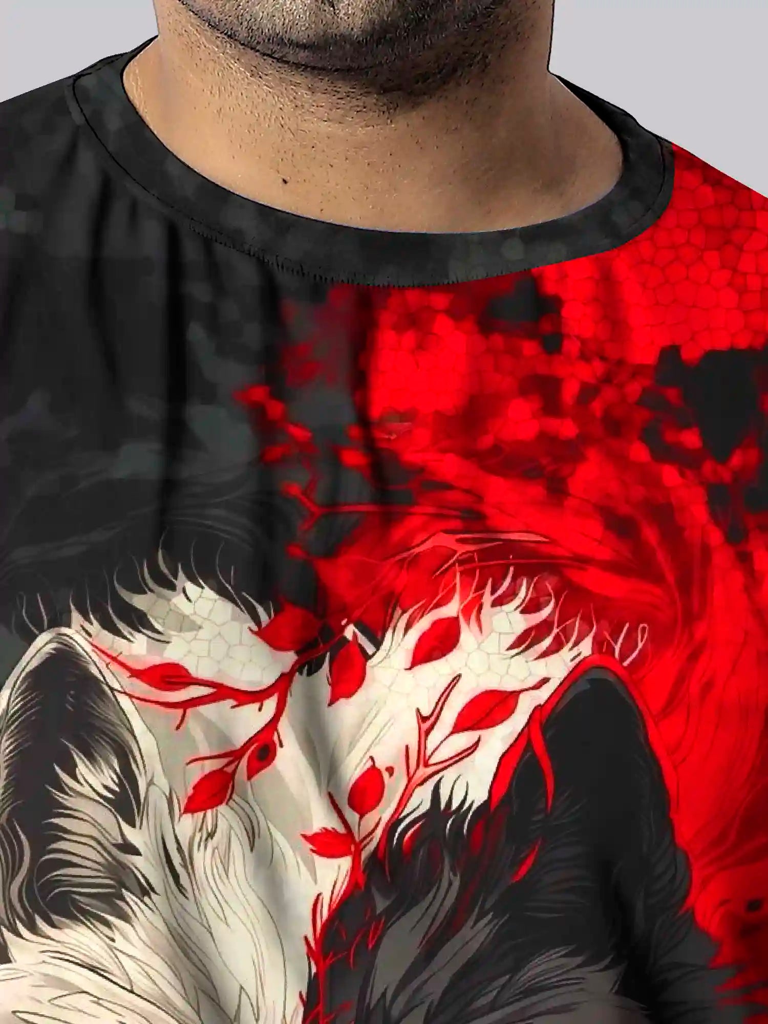 Wolf Head Digital Printed Plus Size T-shirt