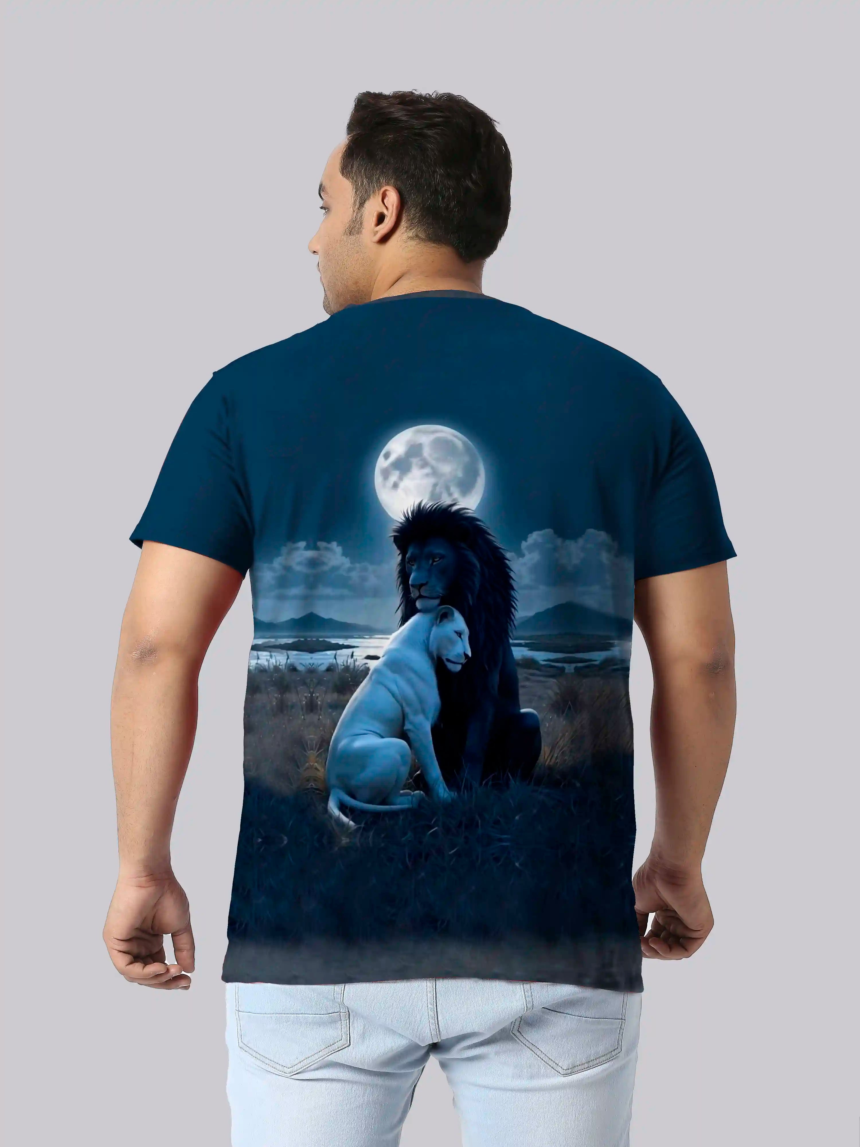 White & Black Lion Digital Printed Plus Size T-shirt