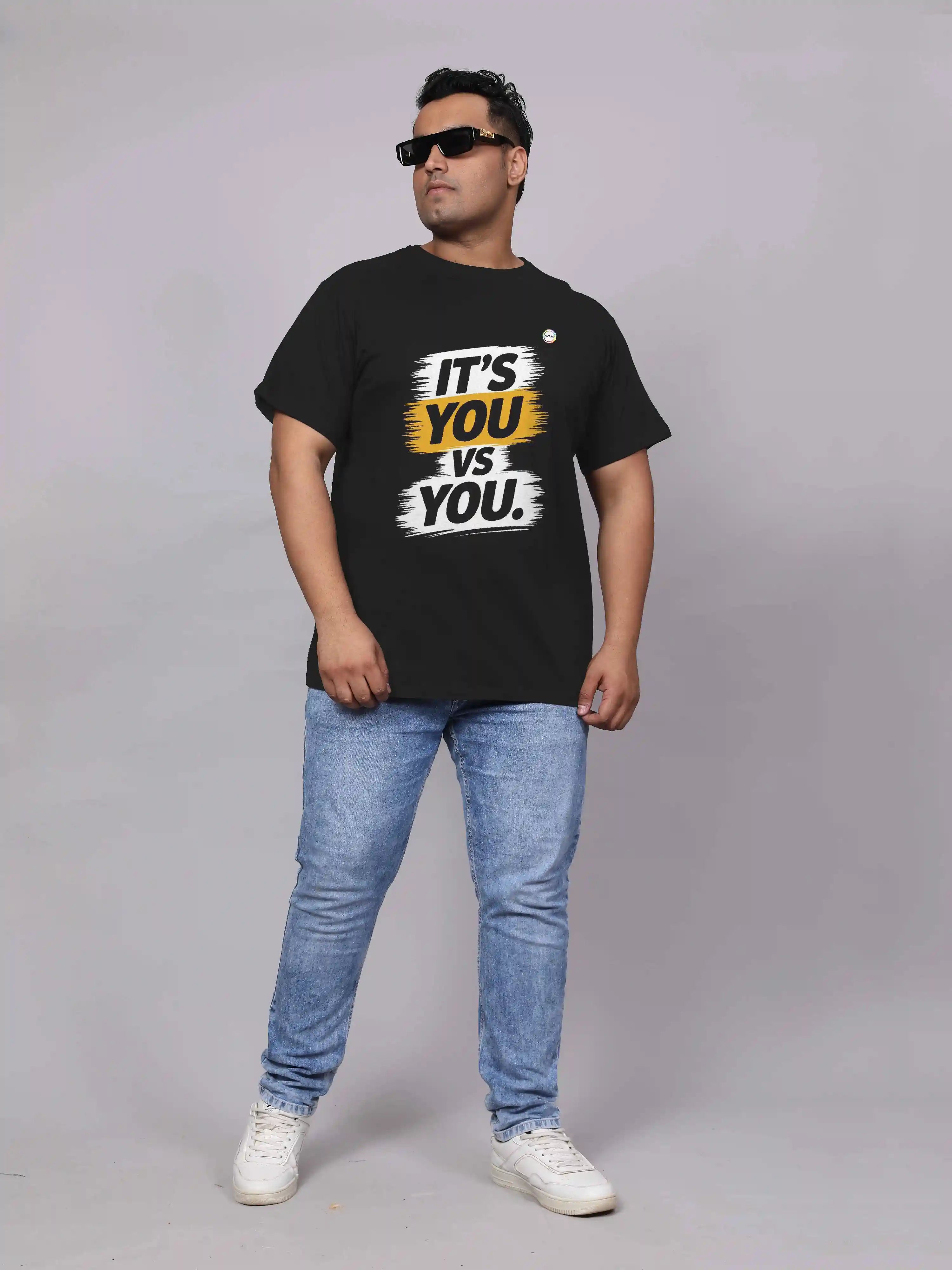 Have Good Day Black Digital Printed Plus Size T-shirt