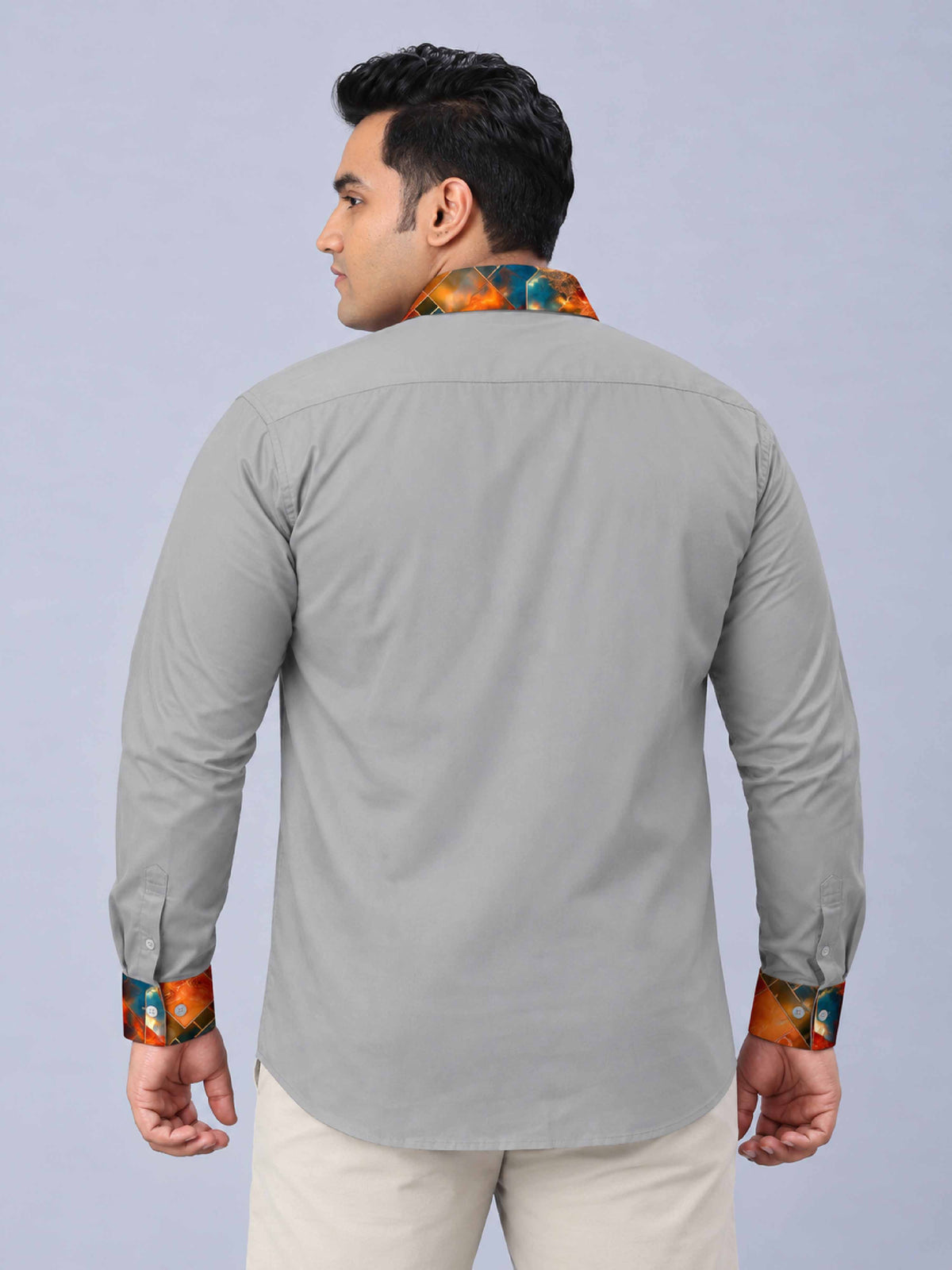 Ocean Ember Digital Printed Men's Plus Size Silk Full Shirt